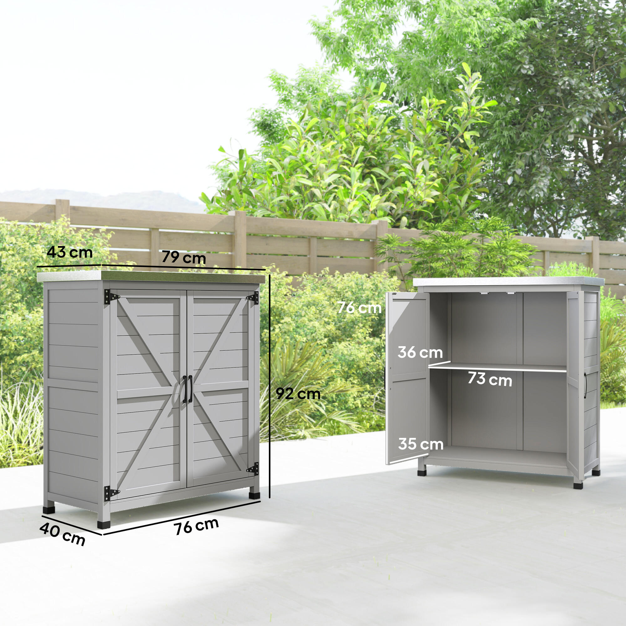 Caseta de Jardín Outsunny 79x43x92 cm Gris 3/5