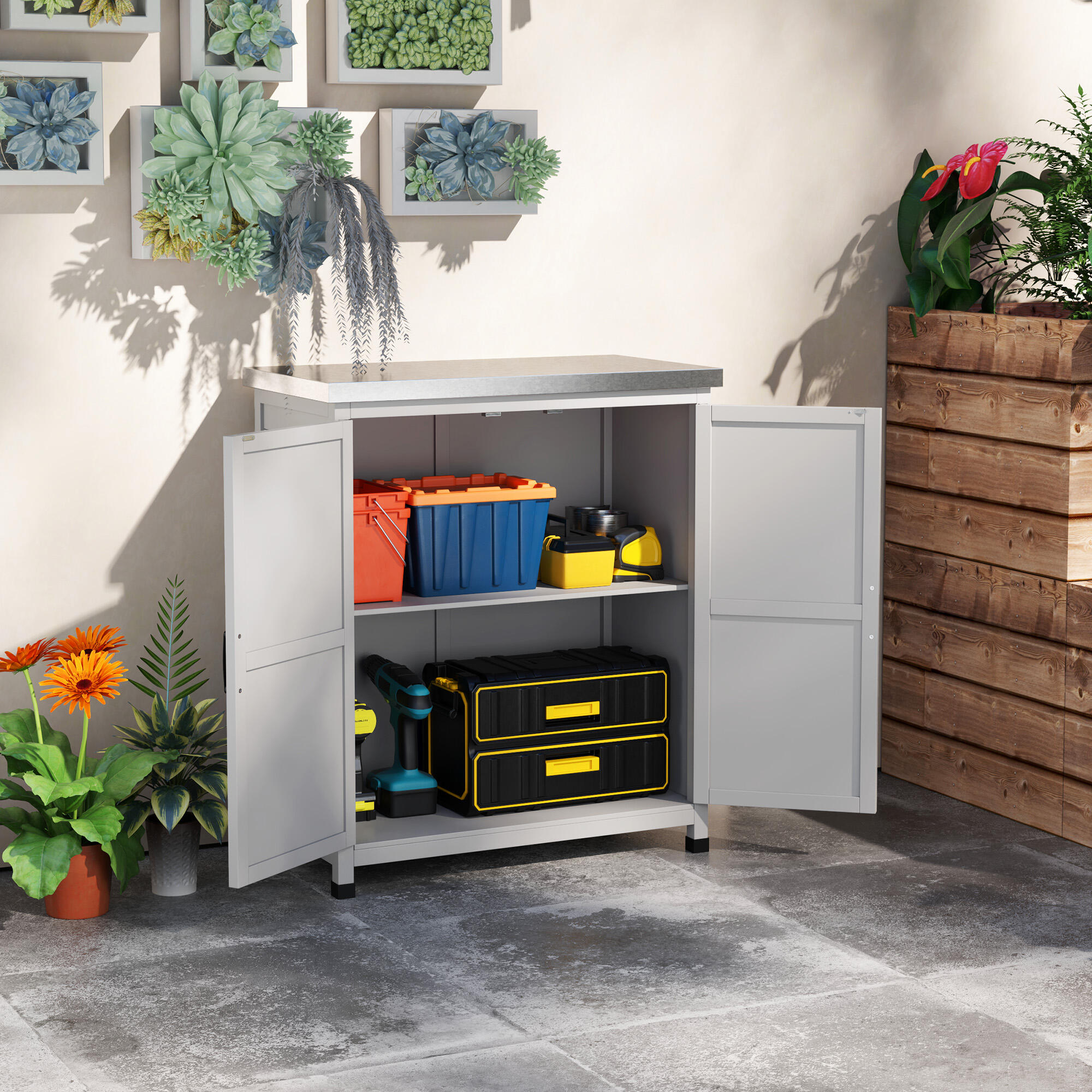 Caseta de Jardín Outsunny 79x43x92 cm Gris 2/5