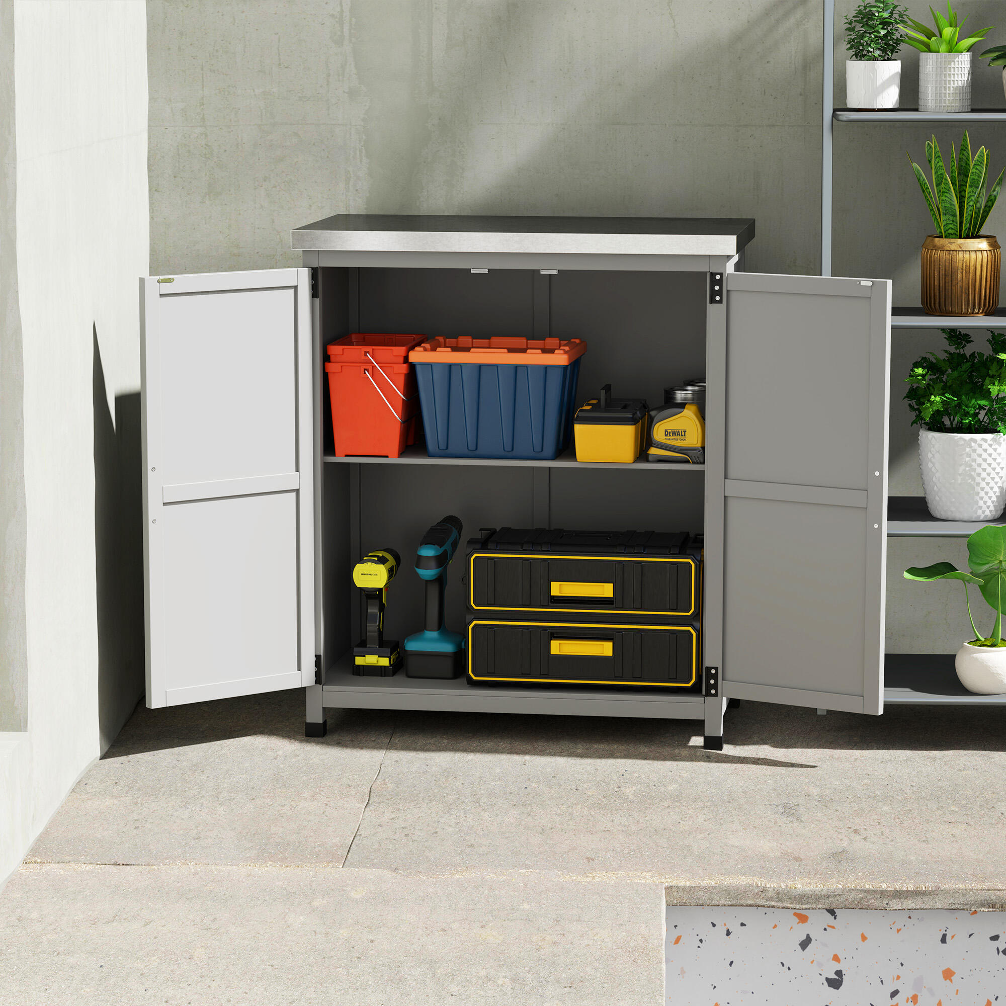 Caseta de Jardín Outsunny 79x43x92 cm Gris 5/5