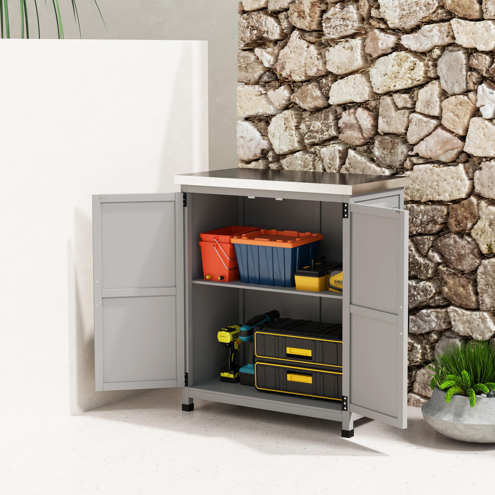 Caseta de Jardín Outsunny 79x43x92 cm Gris 4/5