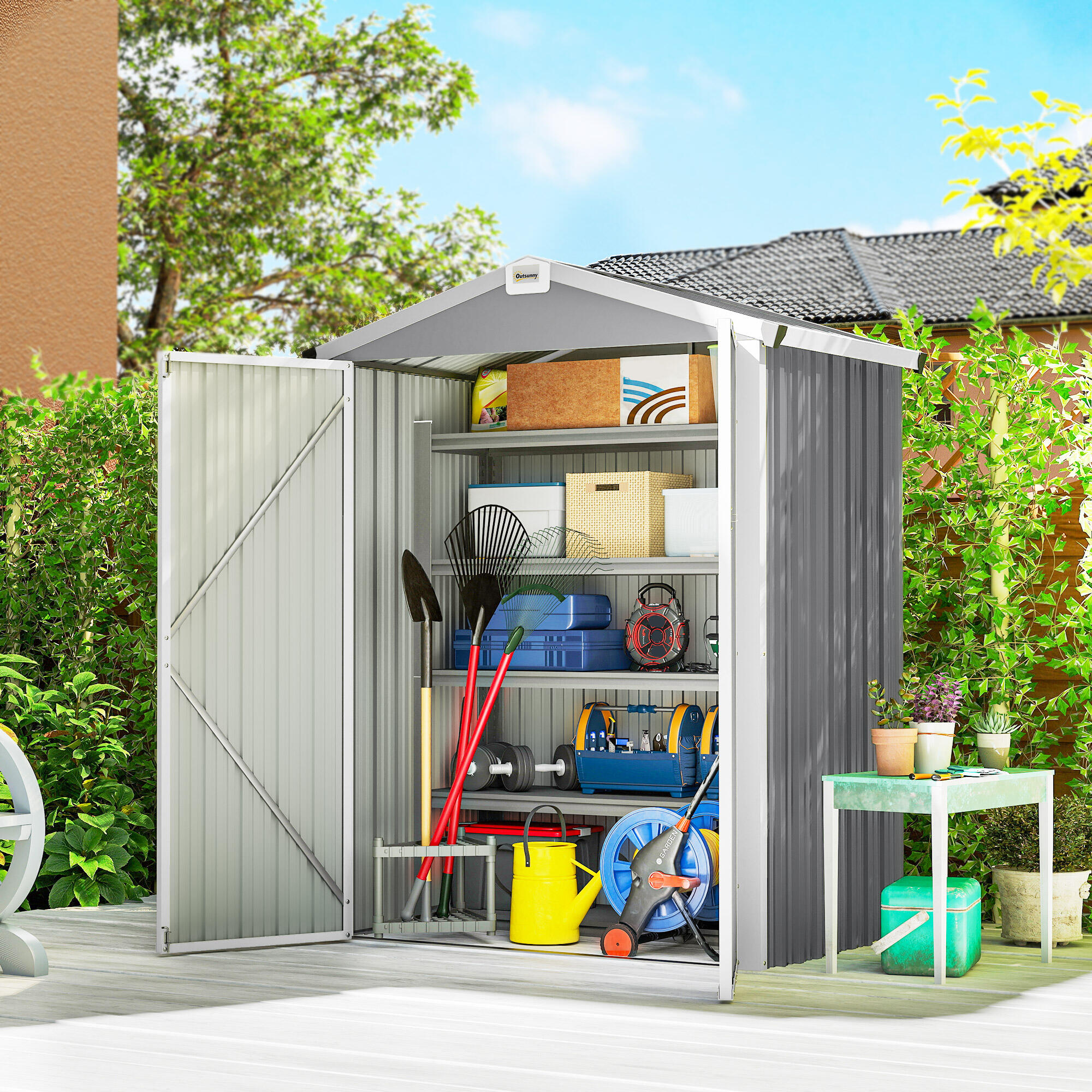 Caseta de Jardín Outsunny 133x87x178 cm Gris 2/5