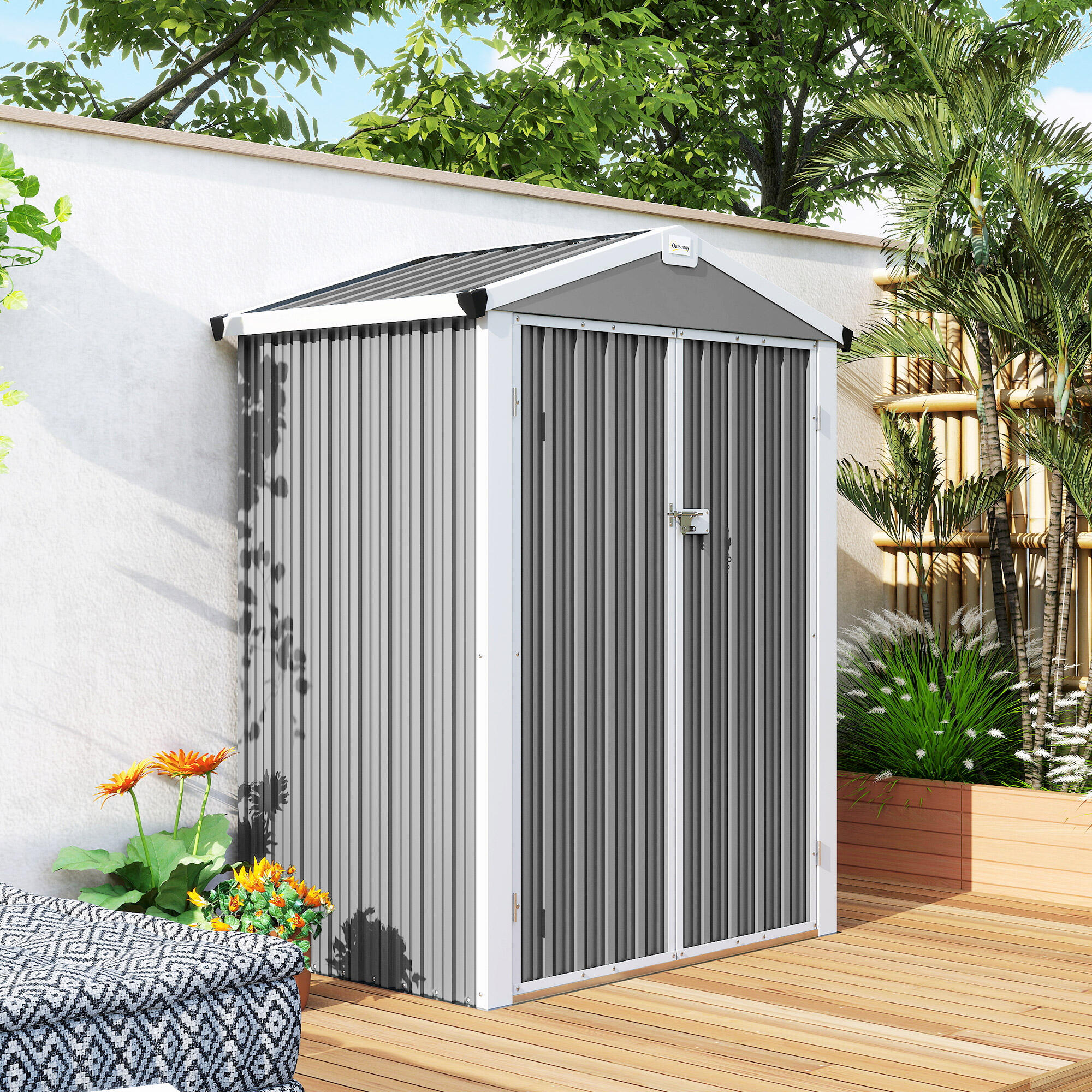 Caseta de Jardín Outsunny 133x87x178 cm Gris 5/5