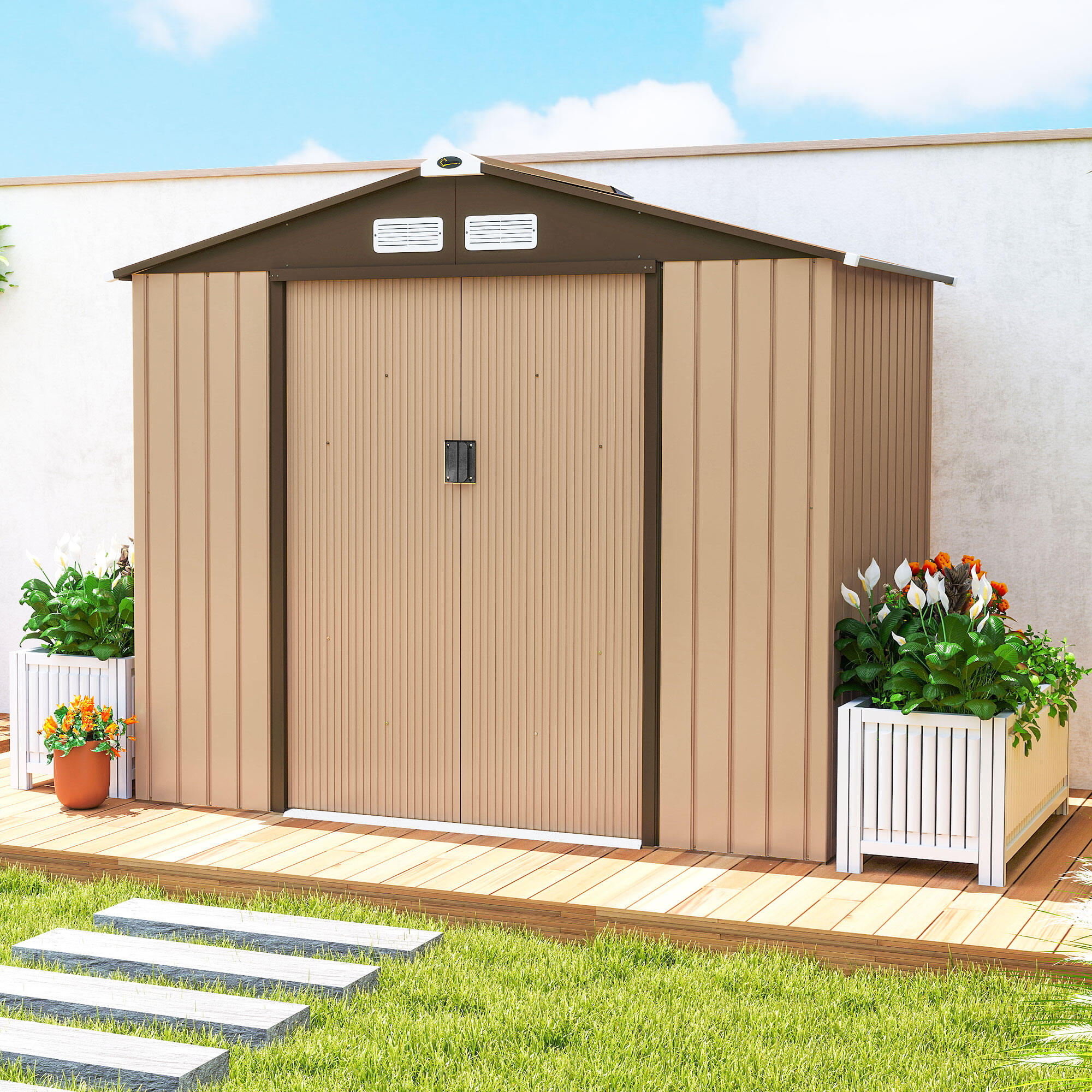 Caseta de Jardín Outsunny 213x130x185 cm Amarillo 5/5