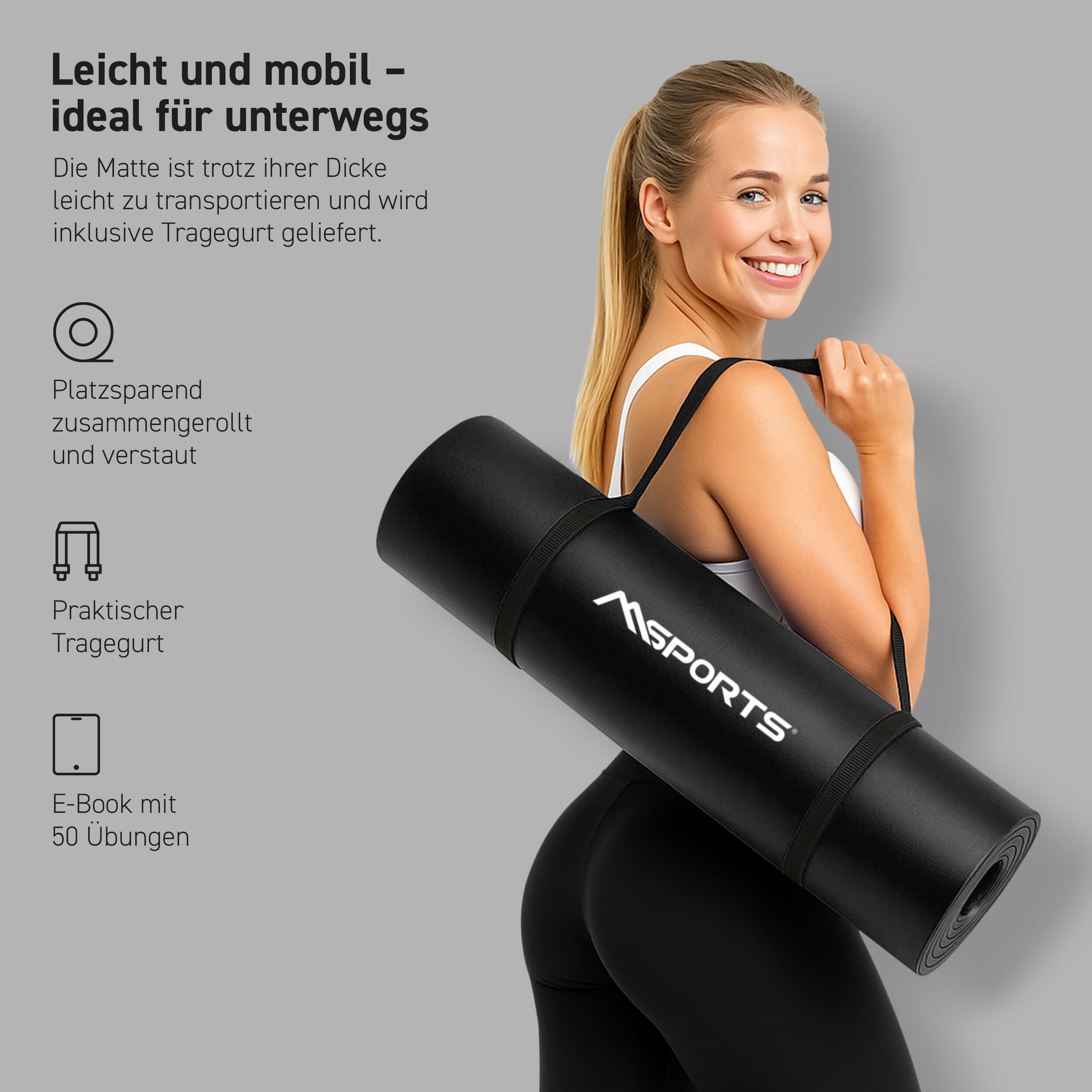 Gymnastikmatte Premium inkl. Gurt + Poster + Workout App / Hautfreundlich 3/8