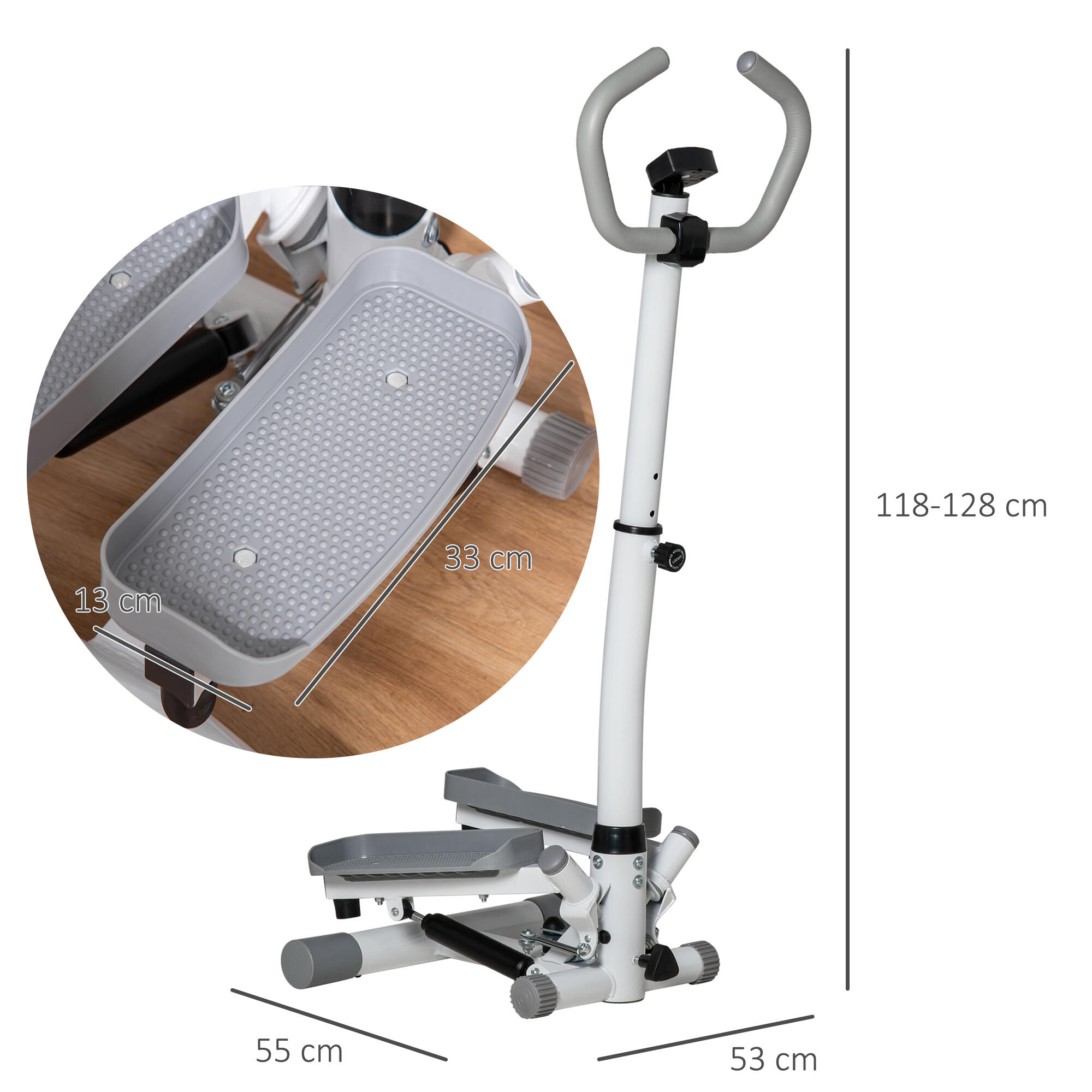 HOMCOM Stepper con Monitor LCD, Manubrio Regolabile ed Elastici Bianco e Grigio 3/7