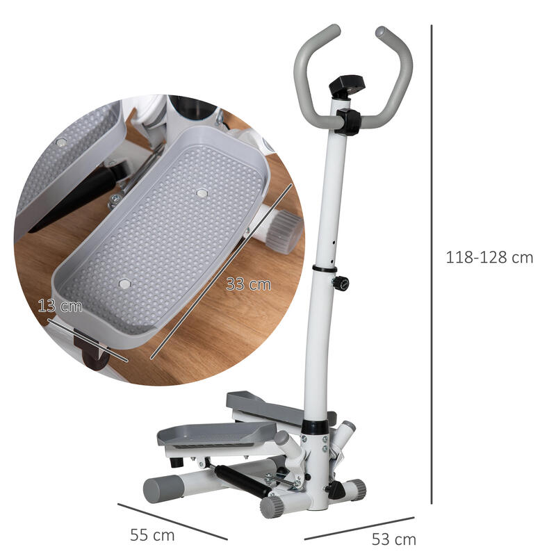 Stepper HOMCOM cu monitor LCD, ghidon reglabil și benzi elastice, alb și gri