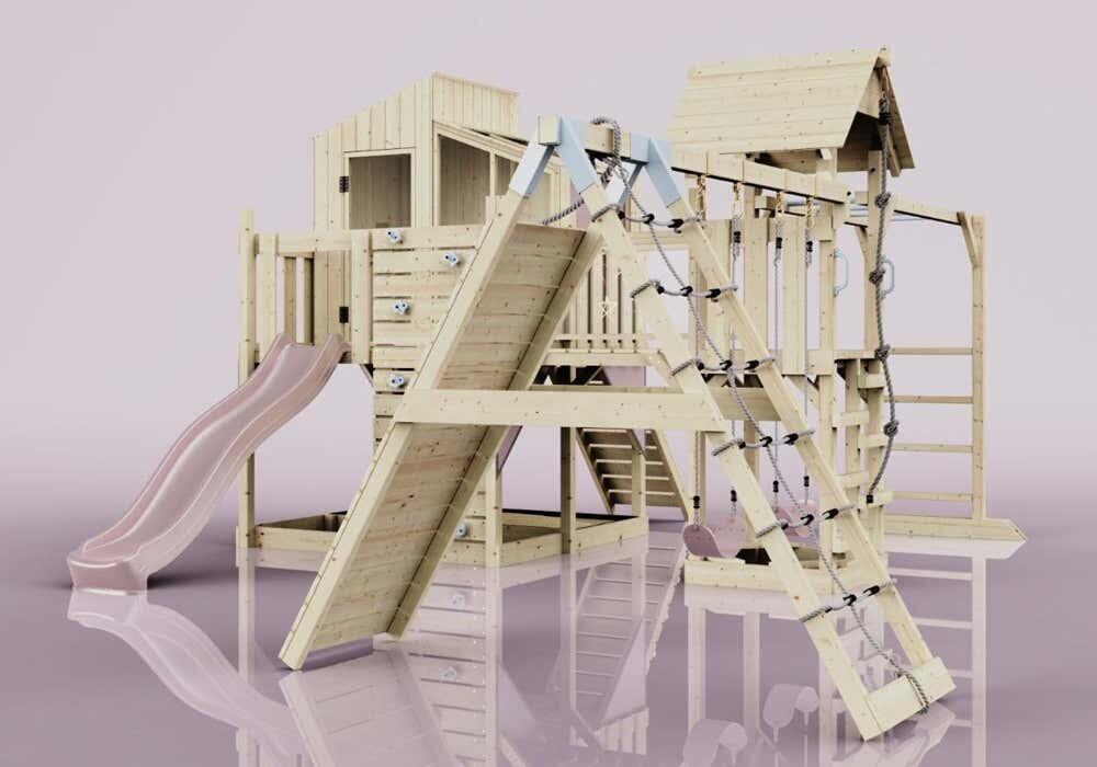 Spielturm Gustav mit Kinderschaukel in Altrosa - 503 × 562 × 291 cm 4/5