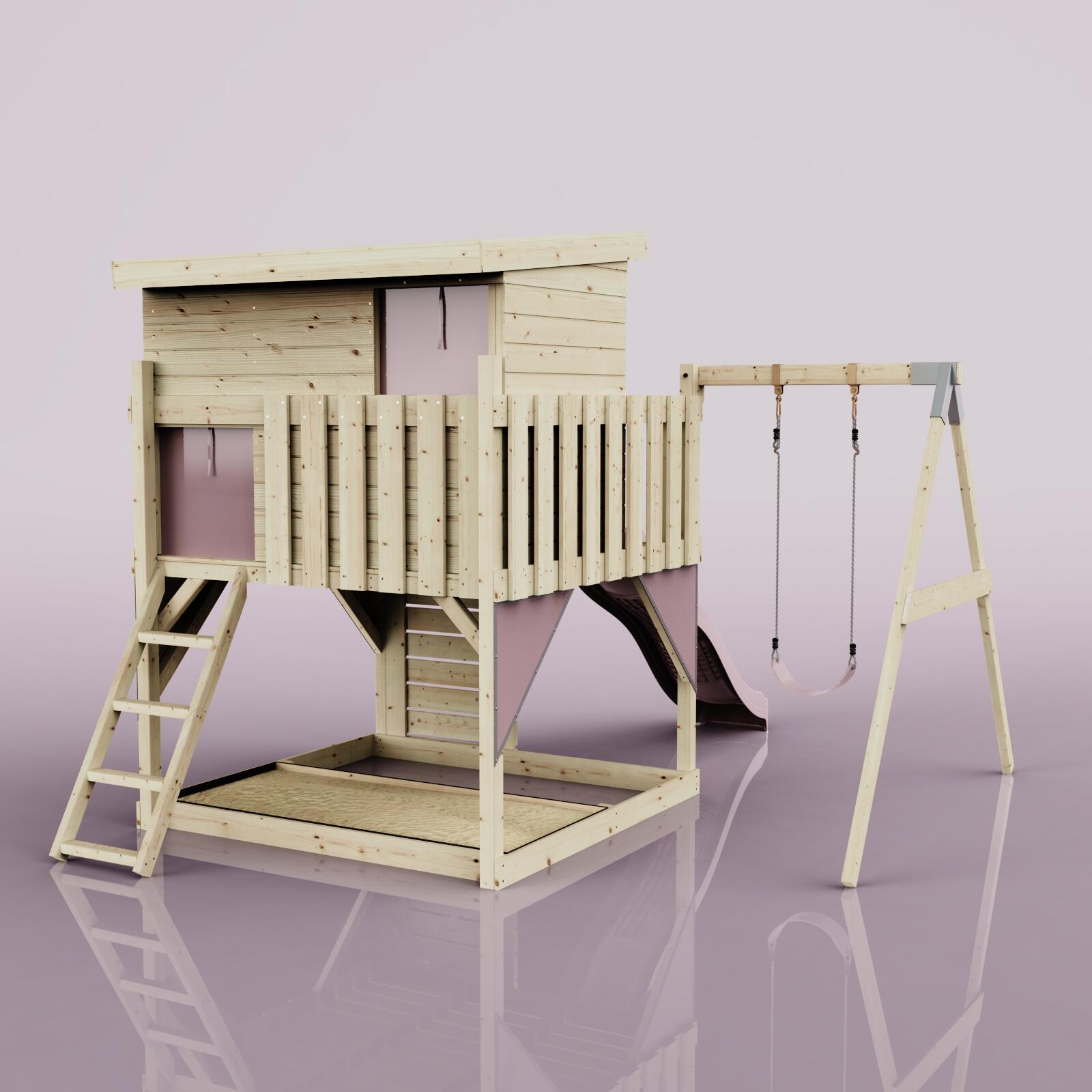 Spielturm Tjorven mit Kinderschaukel in Altrosa - 415 × 306 × 260 cm 4/6