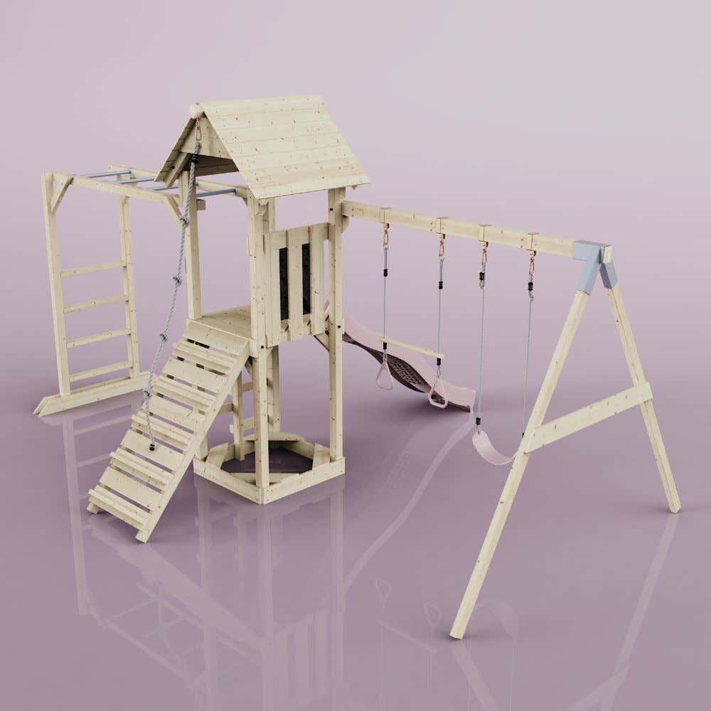 Spielturm Örebro mit Trapezstange in Altrosa - 358 × 491 × 275 cm 4/6