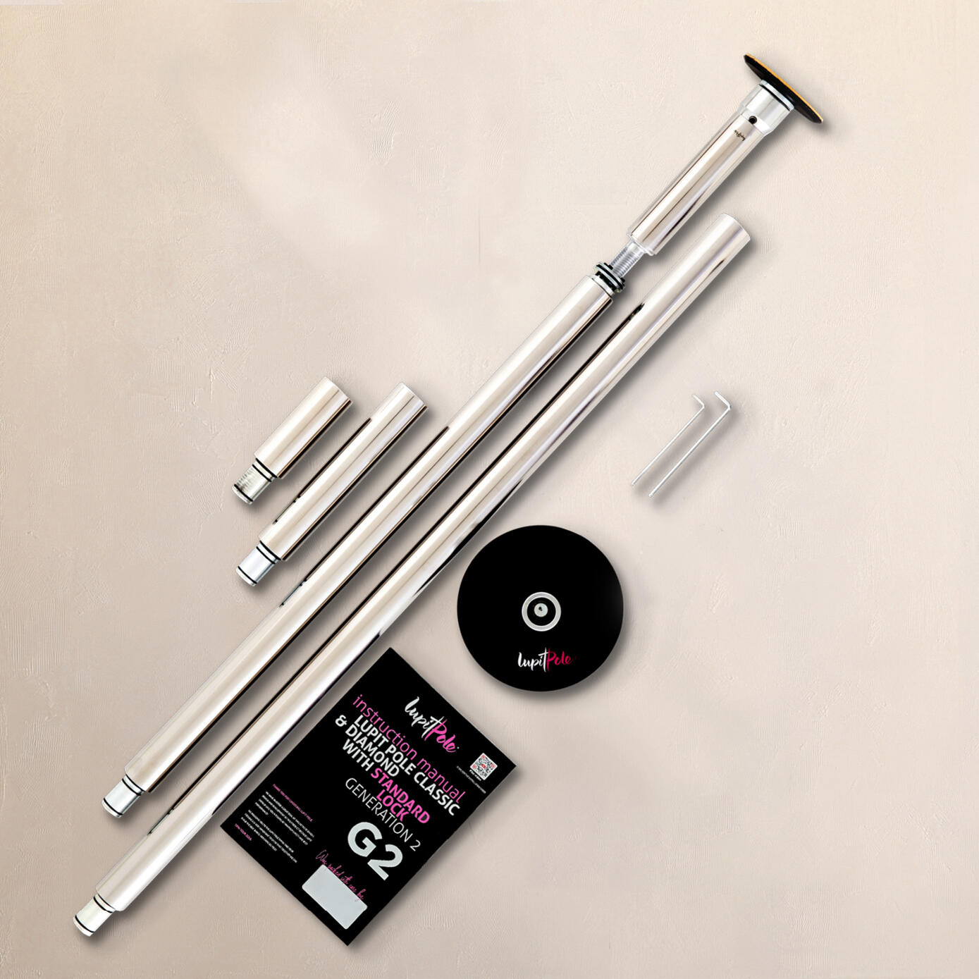 LUPIT POLE Přenosná taneční tyč, Classic G2 Standard Lock, NEREZOVÁ OCEL, 45 mm