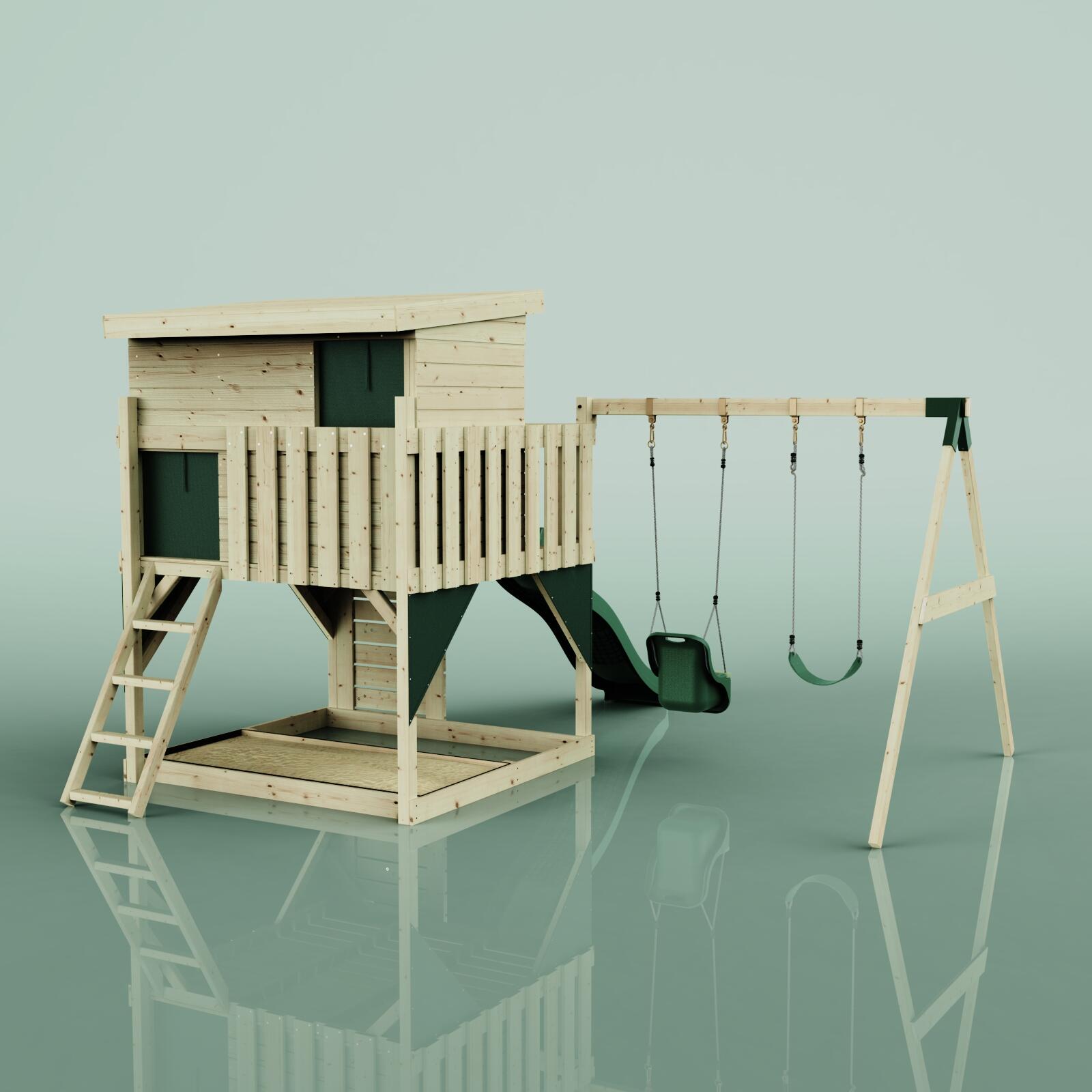 Spielturm Nils mit Babyschaukel in Dunkelgrün - 415 × 396 × 260 cm 4/6