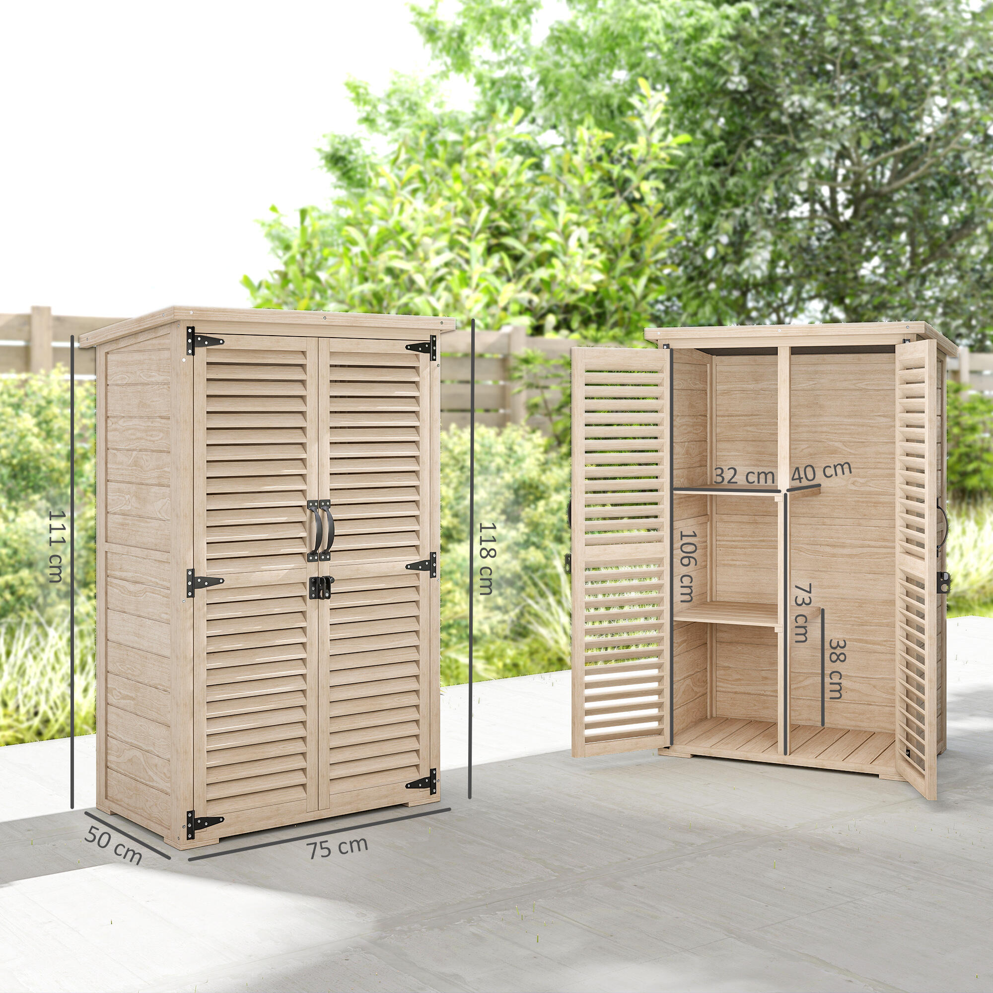 Armario de Jardín Outsunny 75x50x118 cm Madera Natural 3/5