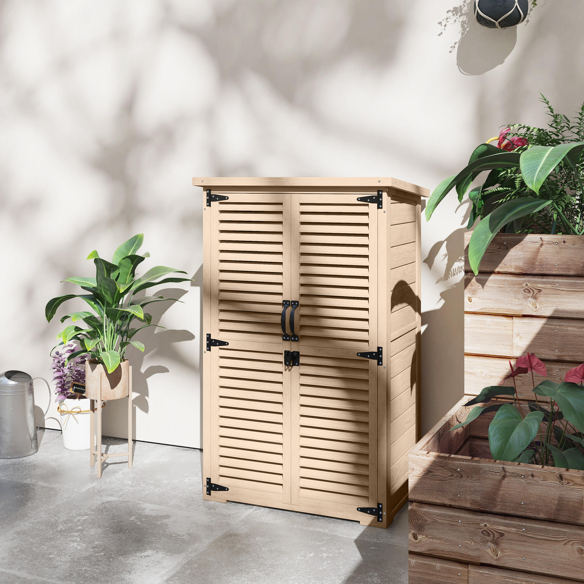 Armario de Jardín Outsunny 75x50x118 cm Madera Natural 5/5