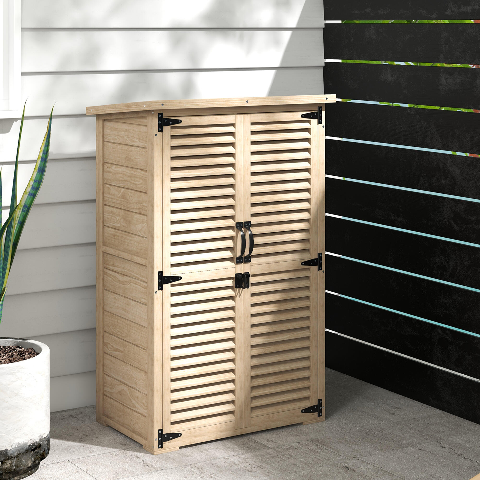 Armario de Jardín Outsunny 75x50x118 cm Madera Natural 4/5