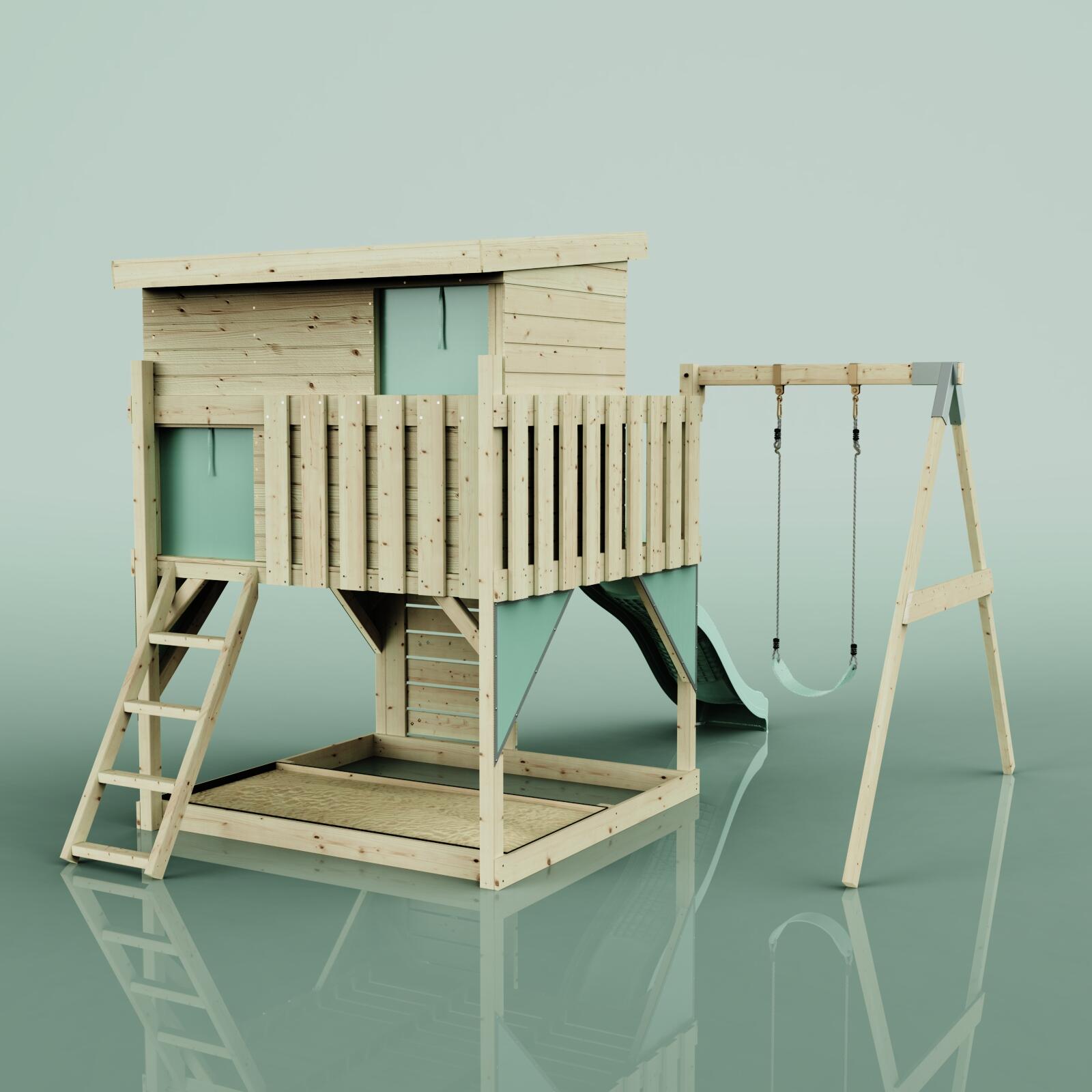 Spielturm Tjorven mit Kinderschaukel in Mintgrün - 415 × 306 × 260 cm 4/6