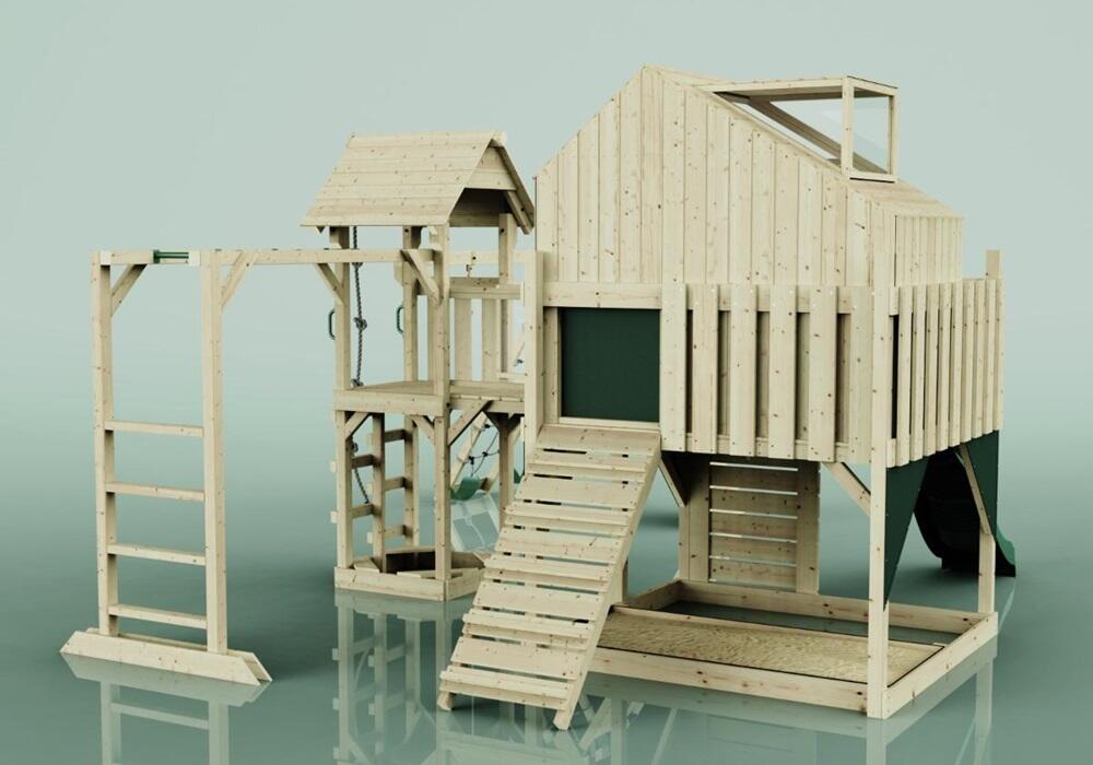 Spielturm Milo mit Kinderschaukel in Dunkelgrün - 503 × 562 × 291 cm 4/5