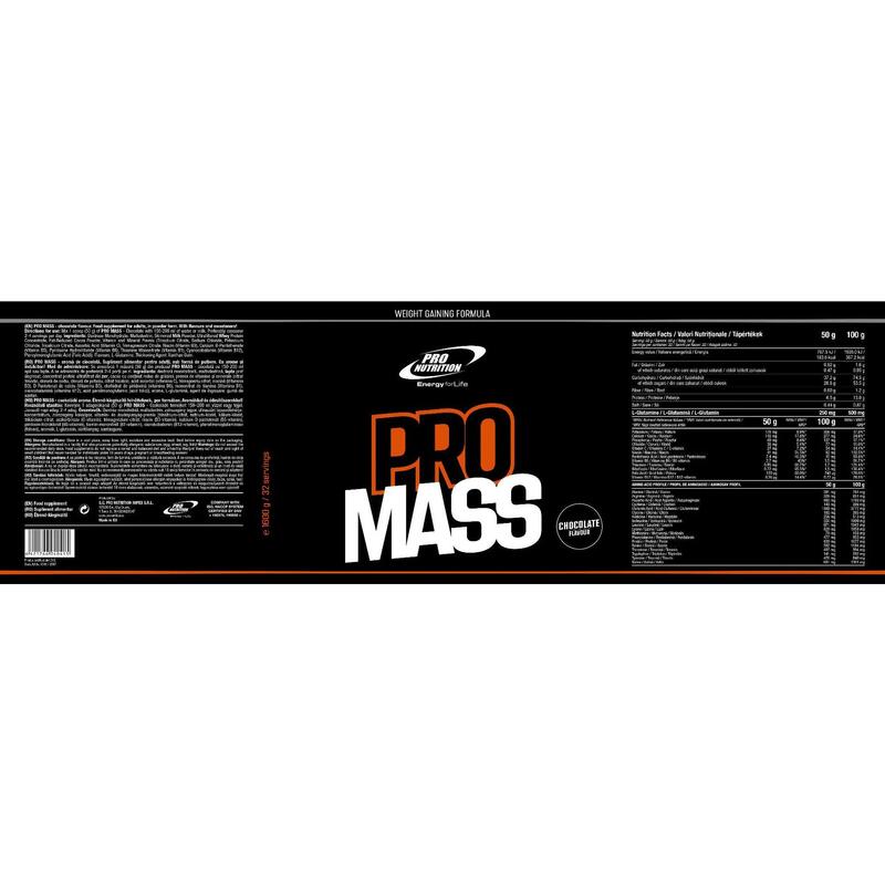 Gainer pentru creștere în greutate și masă musculară, Pro Mass, Ciocolată, 1600g