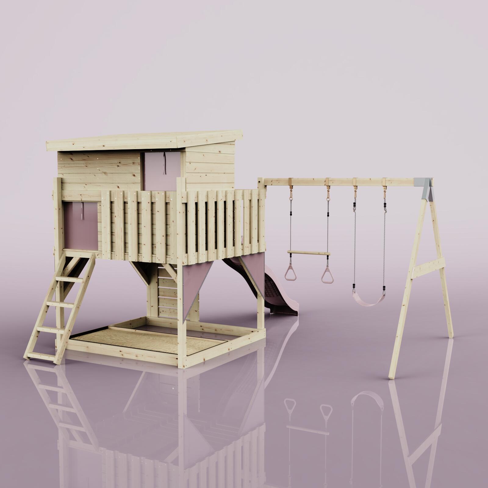 Spielturm Nils mit Trapezstange in Altrosa - 415 × 396 × 260 cm 4/7