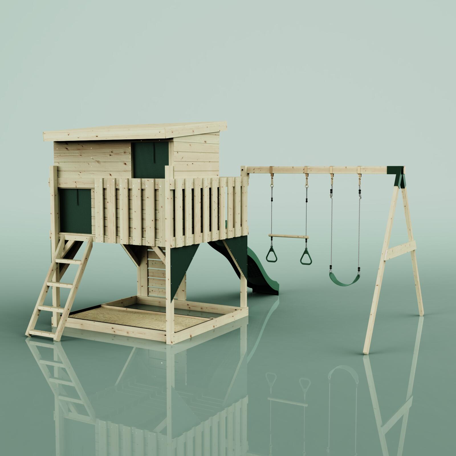 Spielturm Nils mit Trapezstange in Dunkelgrün - 415 × 396 × 260 cm 4/6