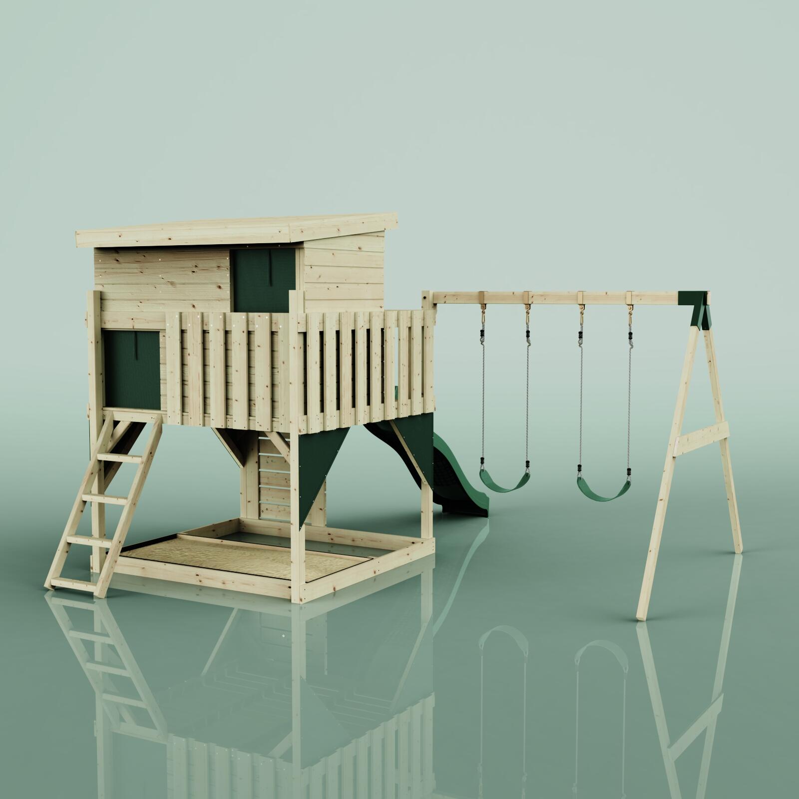 Spielturm Nils mit Kinderschaukel in Dunkelgrün - 415 × 396 × 260 cm 4/6