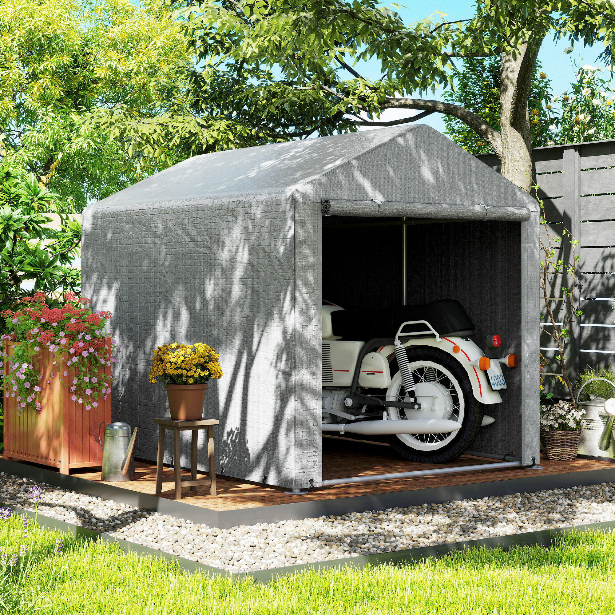 Abrigo de ferramentas 160x218x172 cm cinza claro Outsunny 5/5
