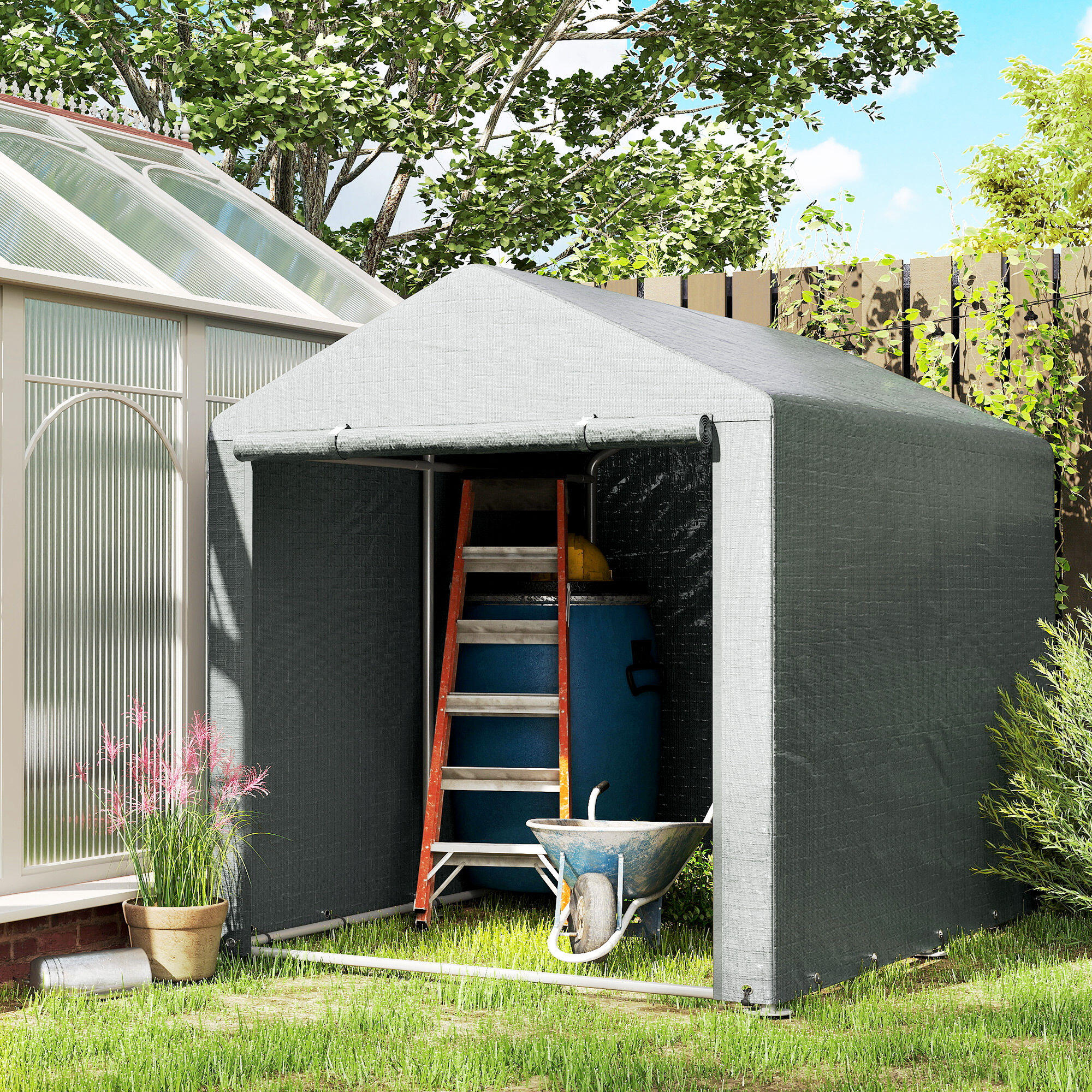 Abrigo de ferramentas 160x218x172 cm cinza claro Outsunny 4/5