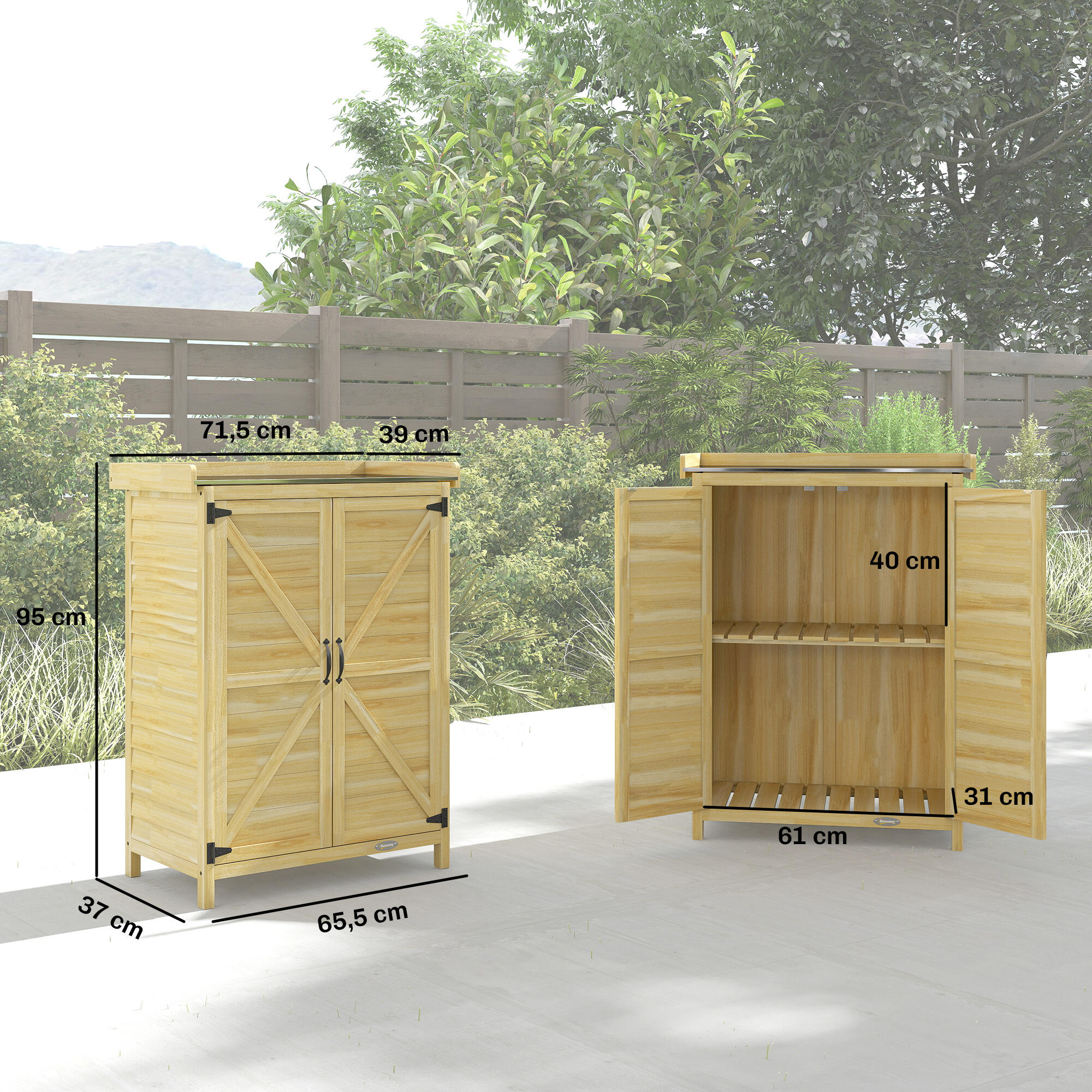 Caseta de Jardín Outsunny 71.5x39x95 cm Madera Natural 3/5