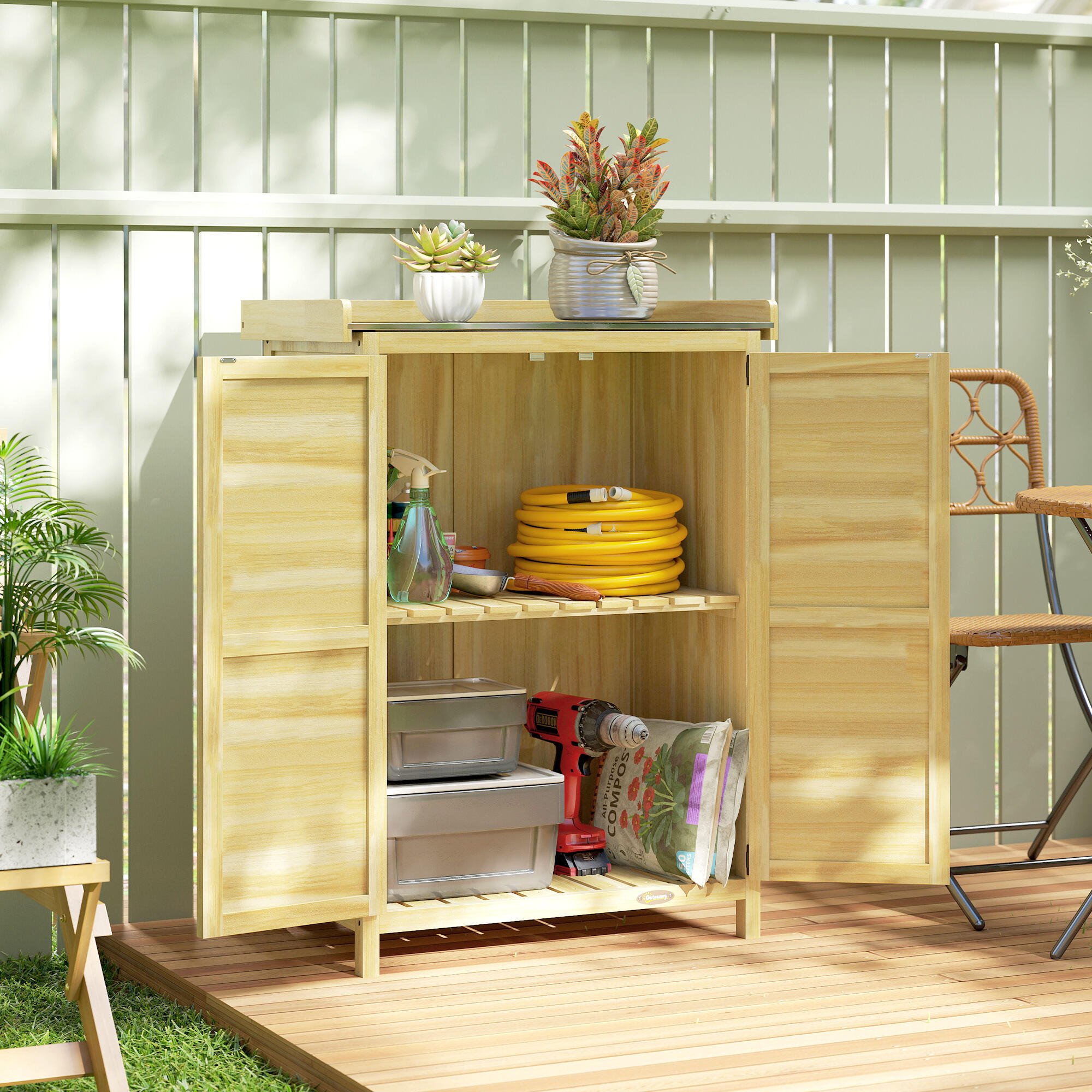 Caseta de Jardín Outsunny 71.5x39x95 cm Madera Natural 5/5