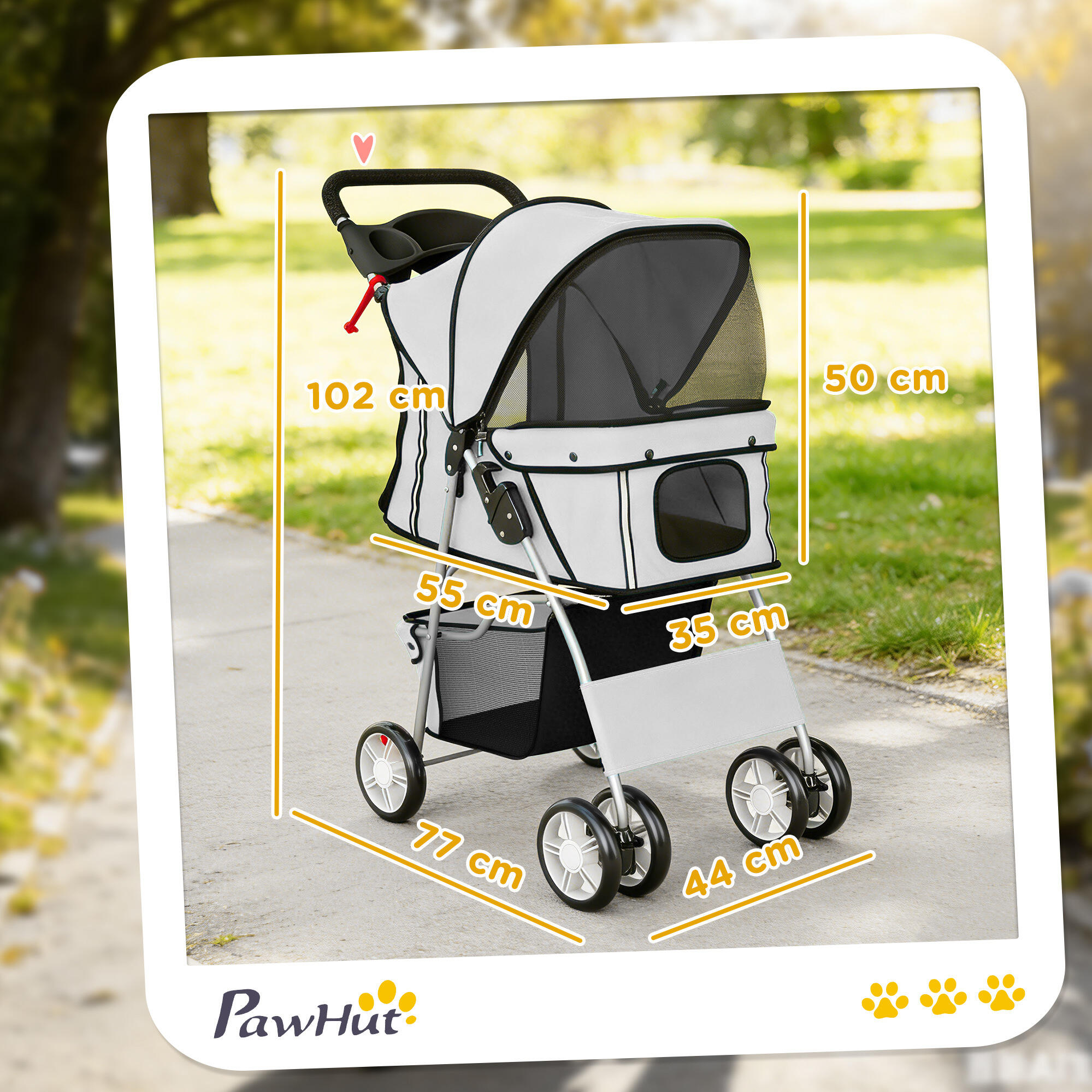 Carrito para Perros PawHut 77x44x102 cm Gris 3/5