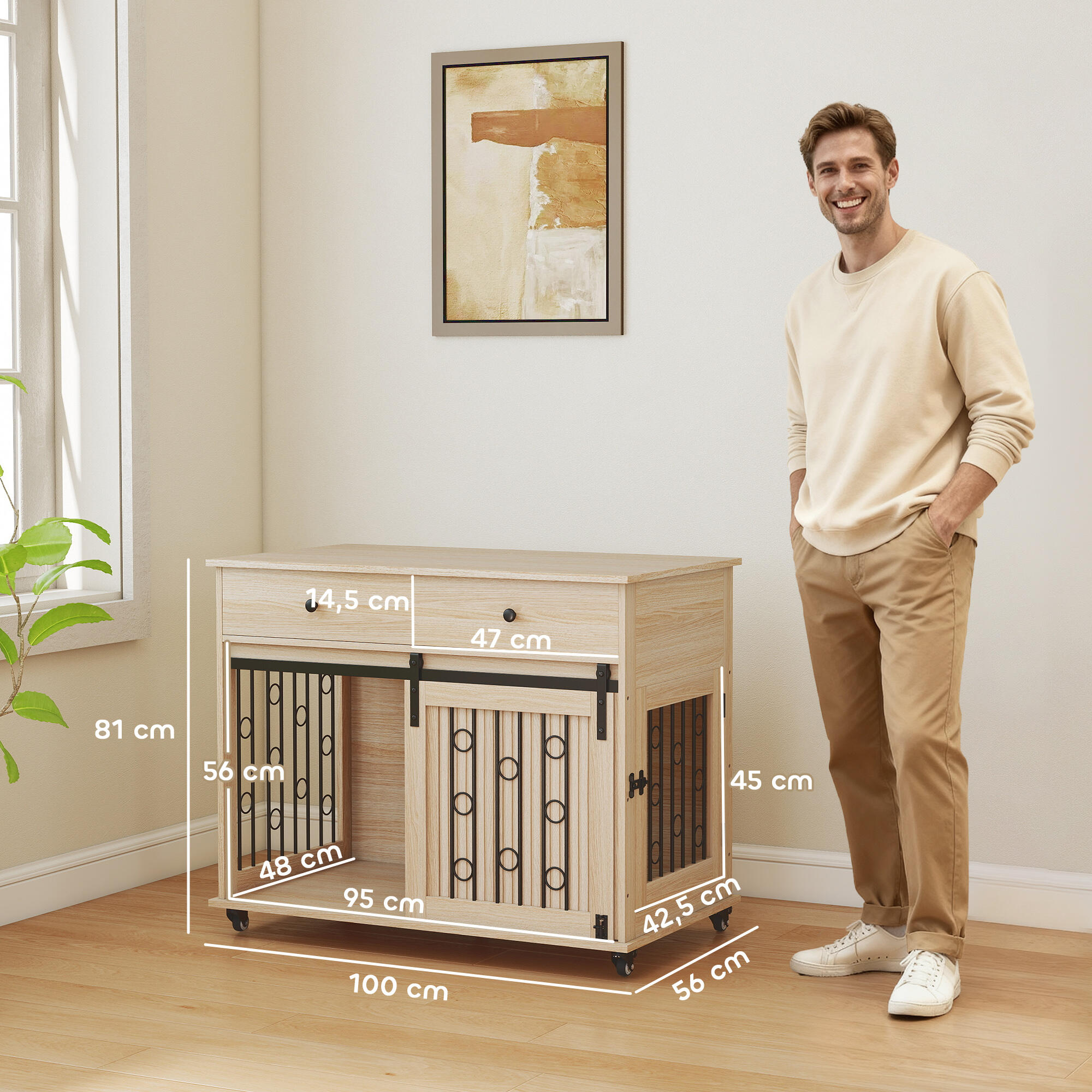 Móvel gaiola para cães PawHut 100x56x81 cm castanho e preto 3/5
