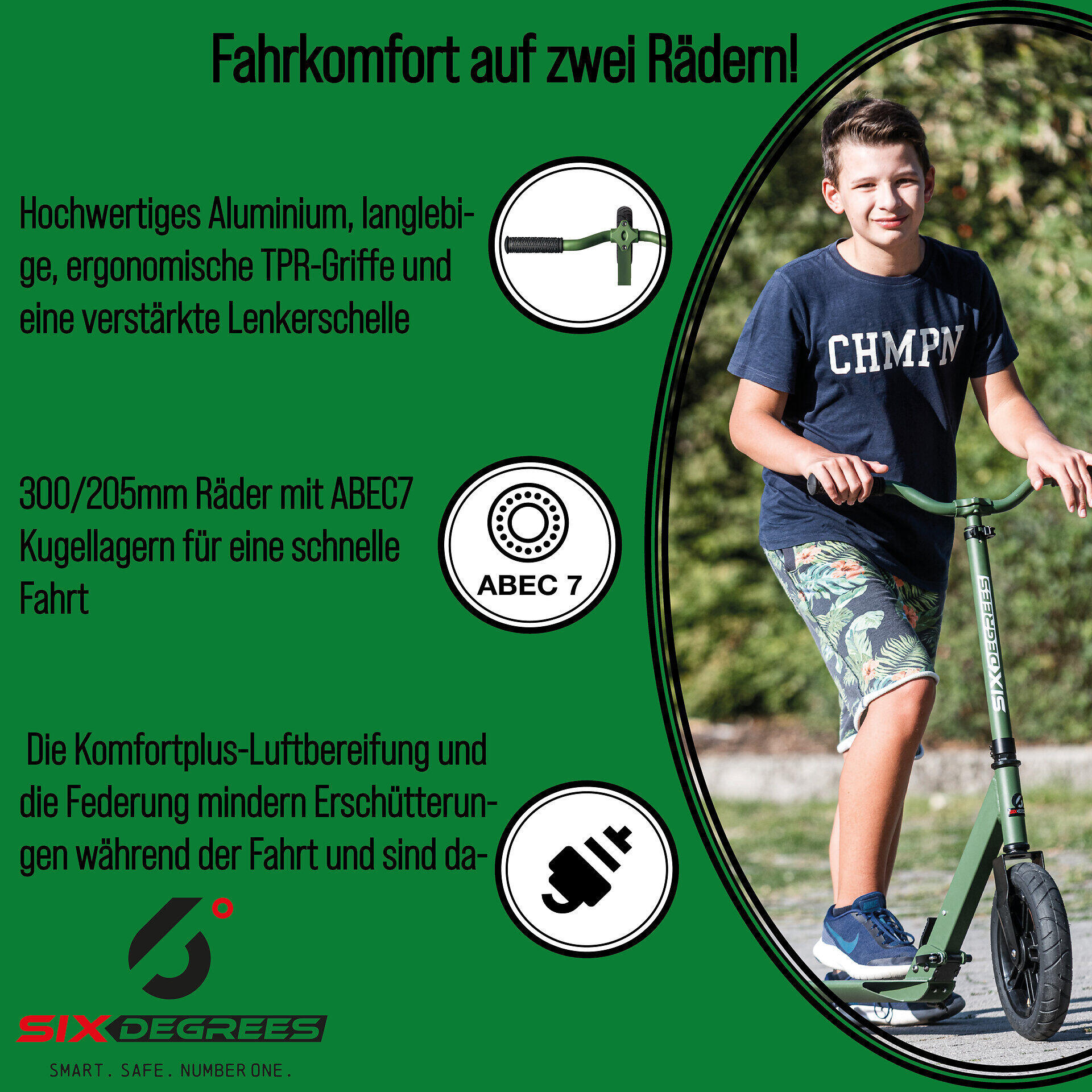 SIX DEGREES Aluminium Scooter All Terrain 300/205 mm olivgrün 3/7