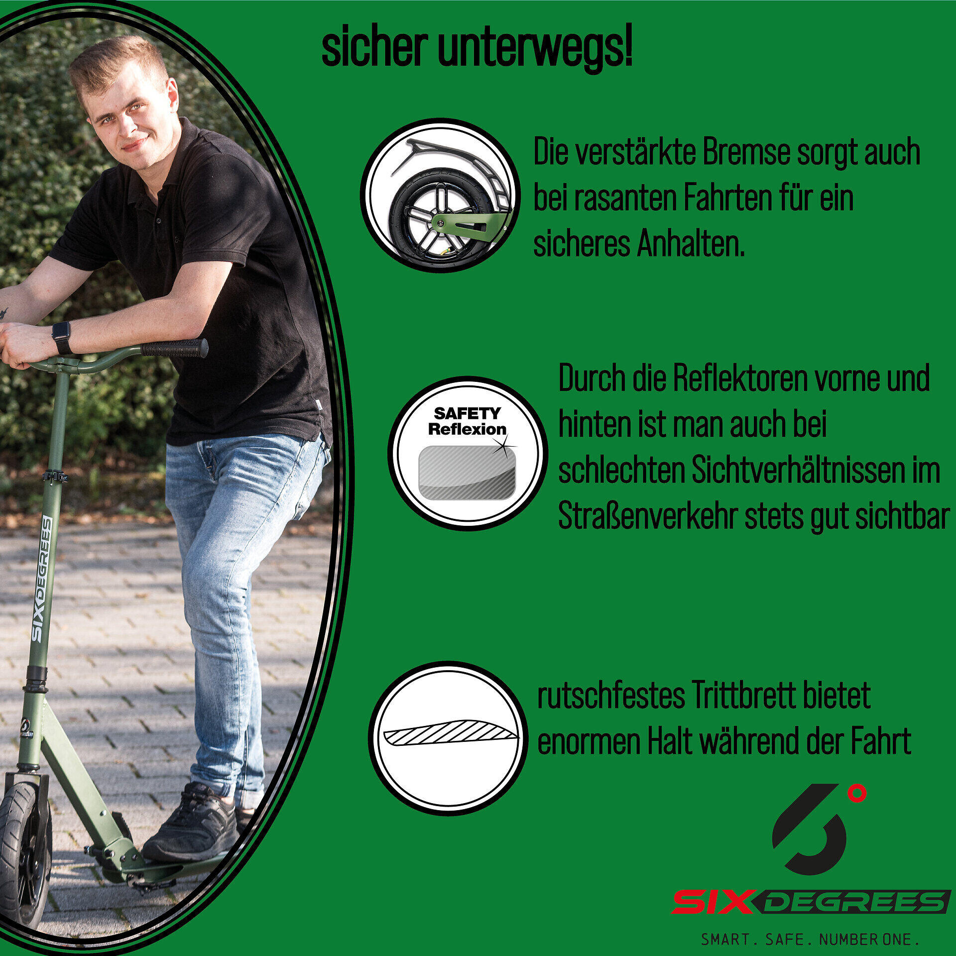 SIX DEGREES Aluminium Scooter All Terrain 300/205 mm olivgrün 5/7