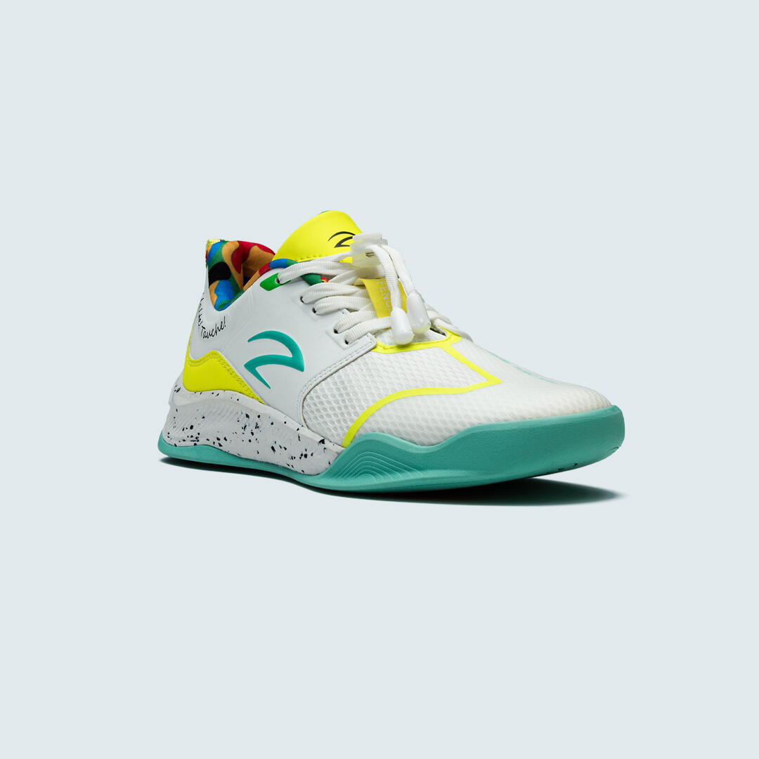 Azza Fencing Rookie Sapatilha de Esgrima Infantil Branco/Amarelo/Verde-azulado 5/8