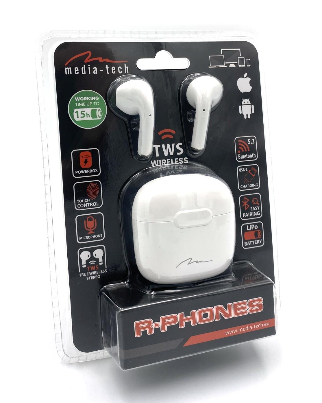 Słuchawki Douszne Bluetooth R-PHONES TWS MT3589W V2.0 białe z etui USB-C 5/7
