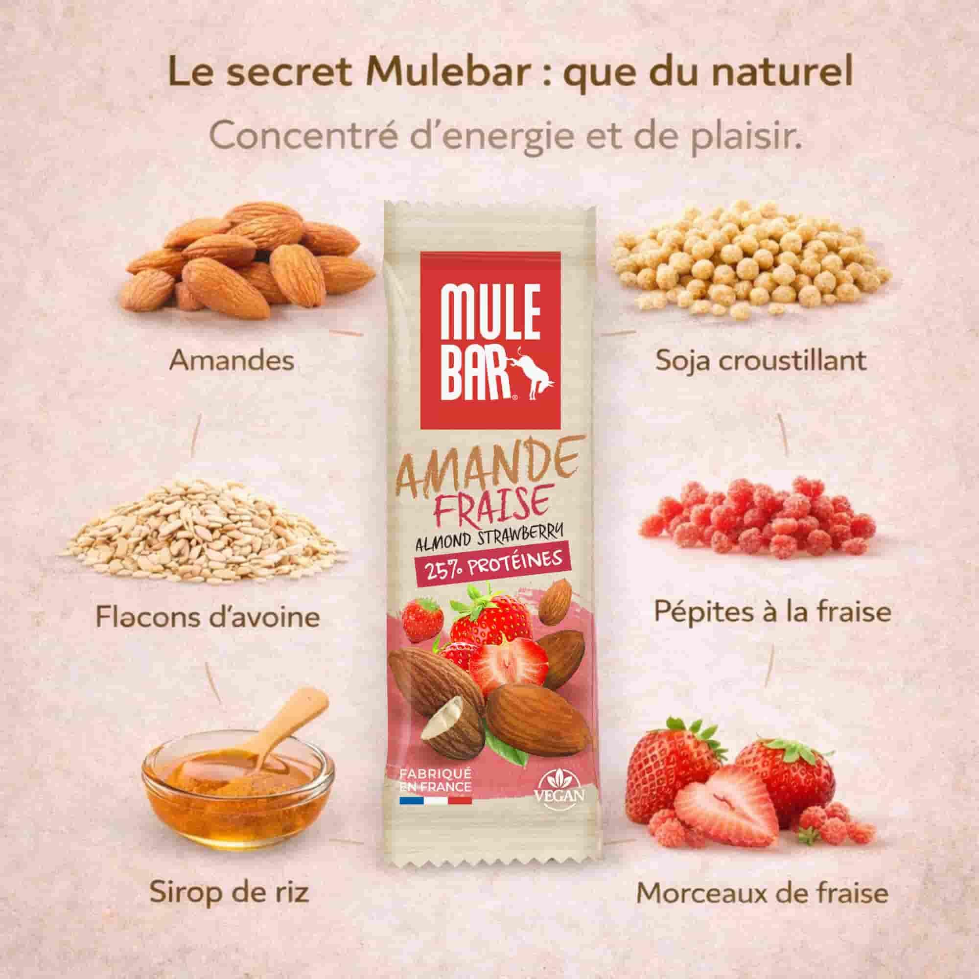 15 barres protéinées aux céréales - vegan - 40g - Amande - Fraise 3/6