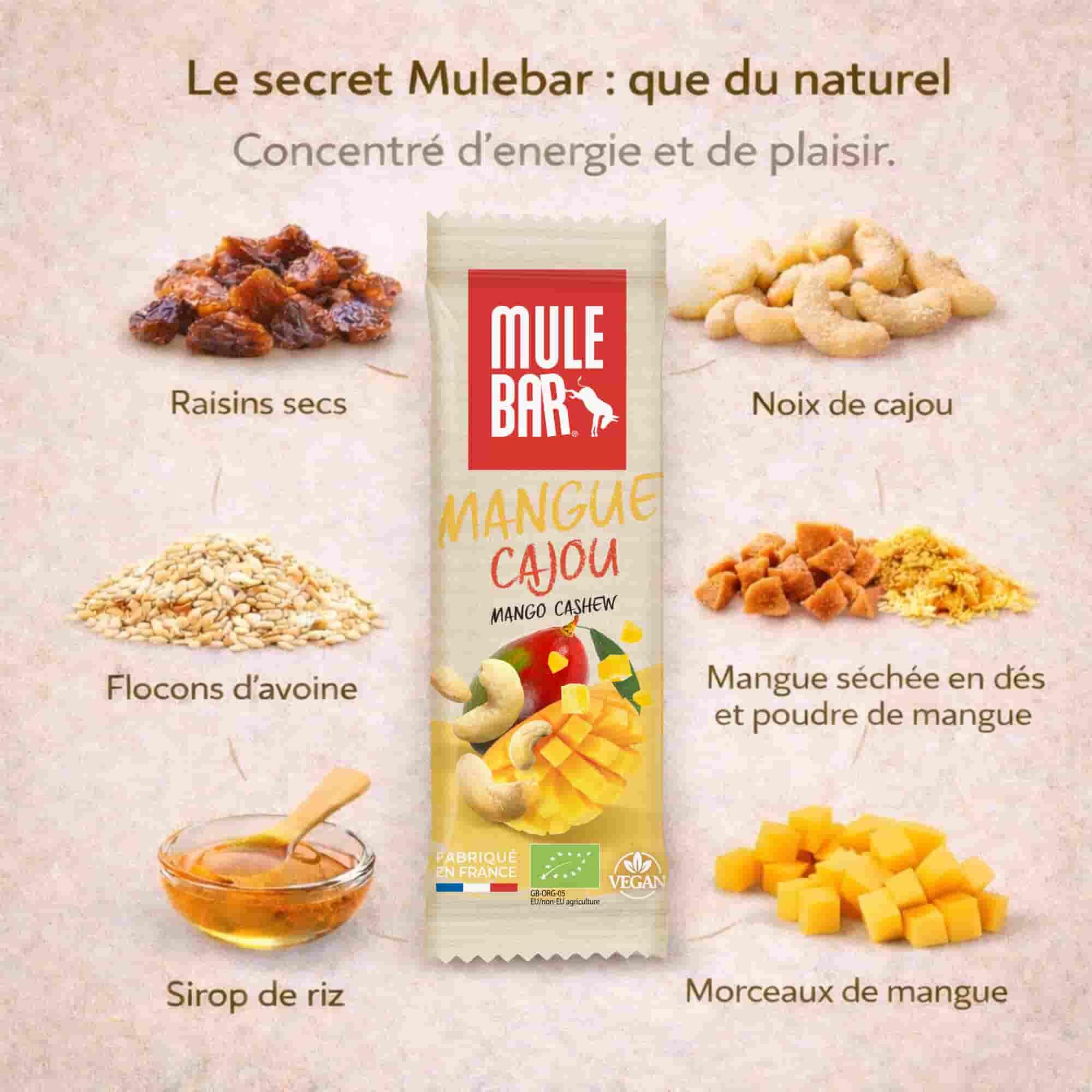 15 barres énergétiques aux céréales - bio - vegan - 40g - Mangue - Noix de Cajou 3/5