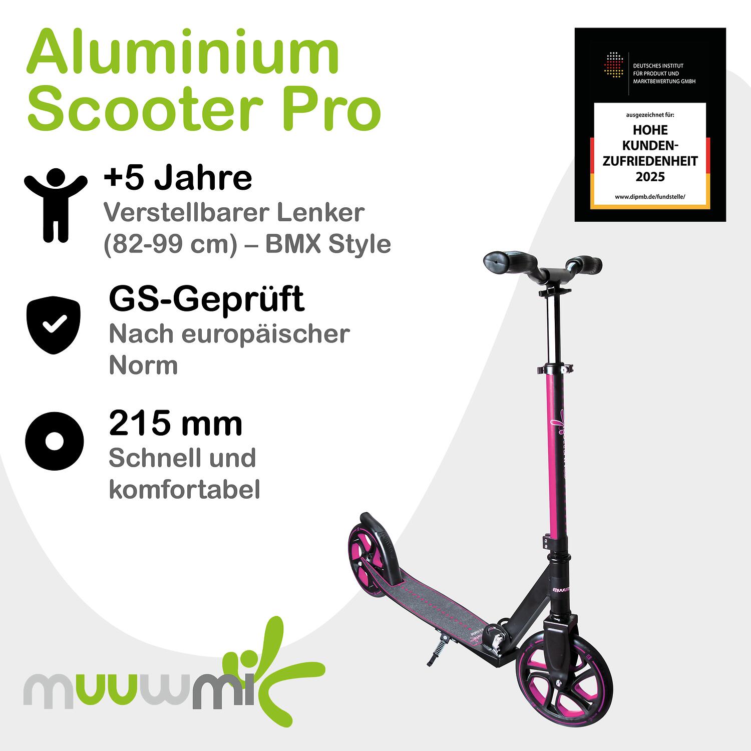 muuwmi Aluminium Scooter Pro 215 mm pink 2/7
