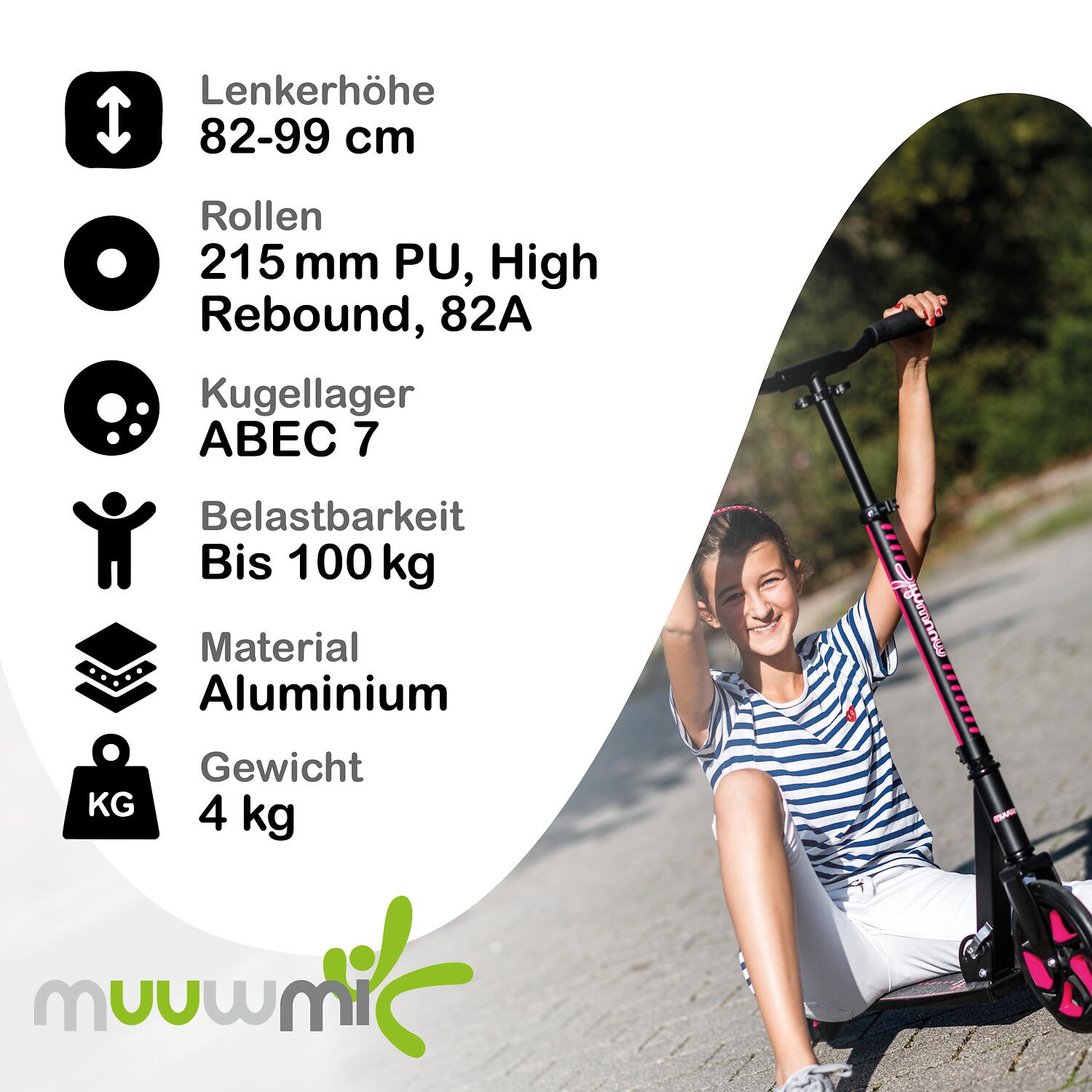 muuwmi Aluminium Scooter Pro 215 mm pink 5/7