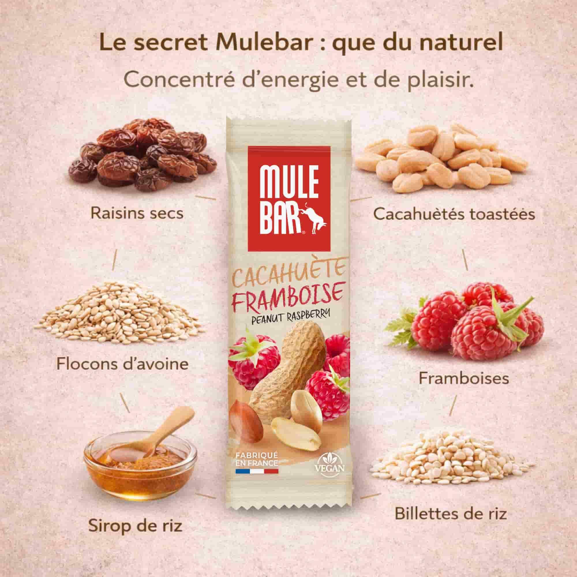 15 barres énergétiques aux céréales - vegan - 40g - Cacahuète - Framboise 3/5