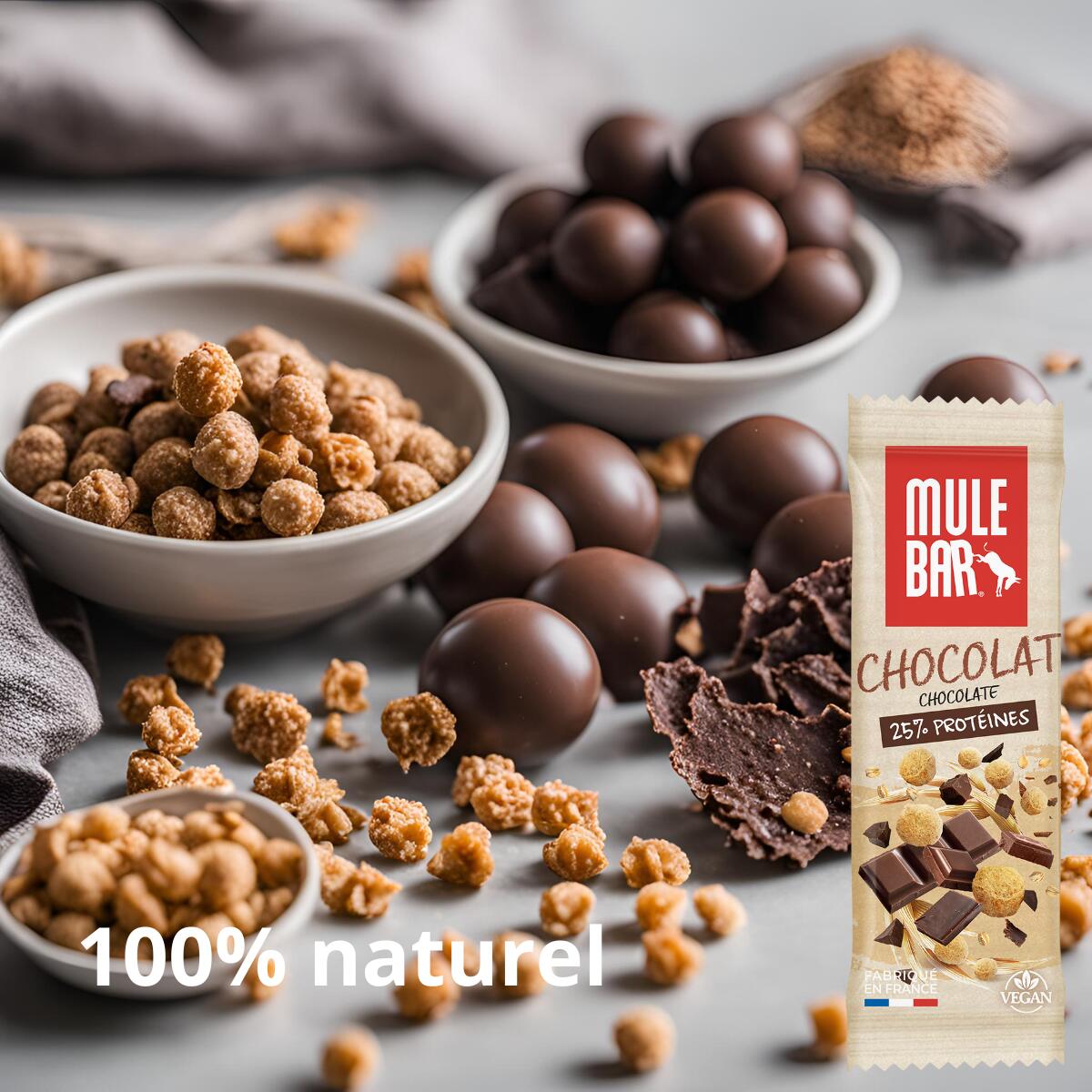 Barre protéinée aux céréales - vegan - 40g - Chocolat - fabriquée en France 3/4