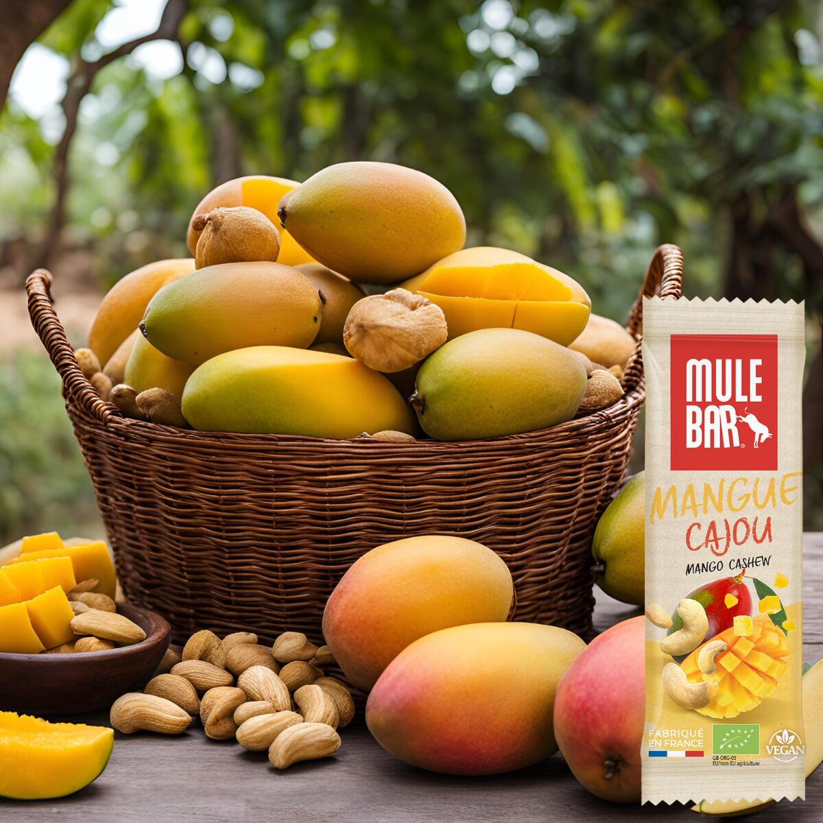 Barre énergétique aux céréales - bio - vegan - 40g - Mangue - Noix de cajou 3/4