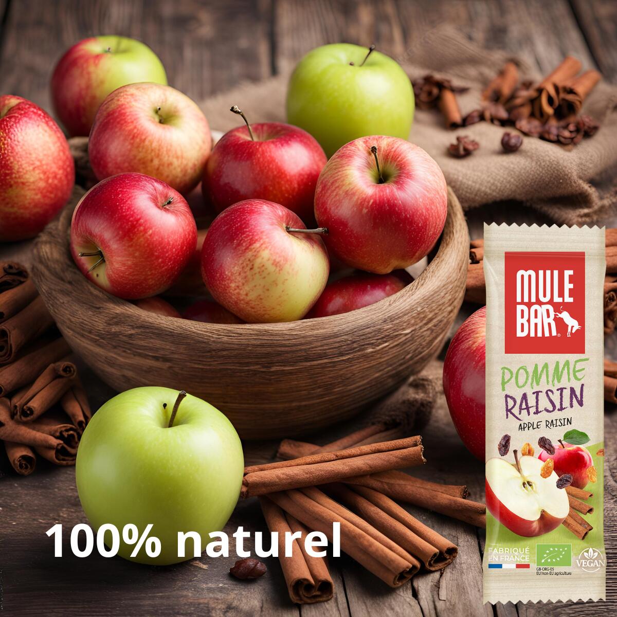 Barre énergétique aux céréales - bio - vegan - 40g - Pomme - Cannelle - Raisin 3/4