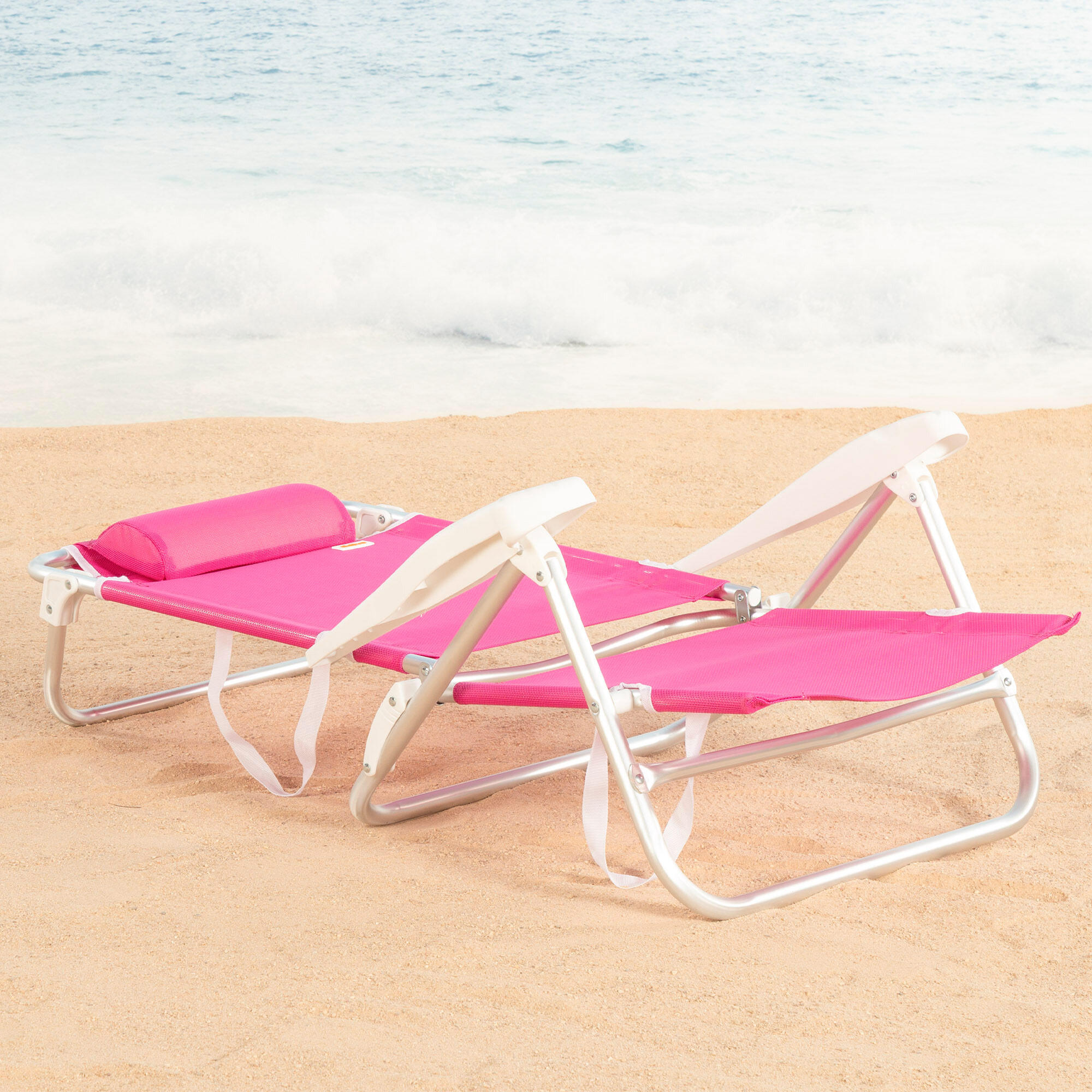 Aktive Cadeira de praia baixa multiposições 47x49x82 cm fúcsia 3/7