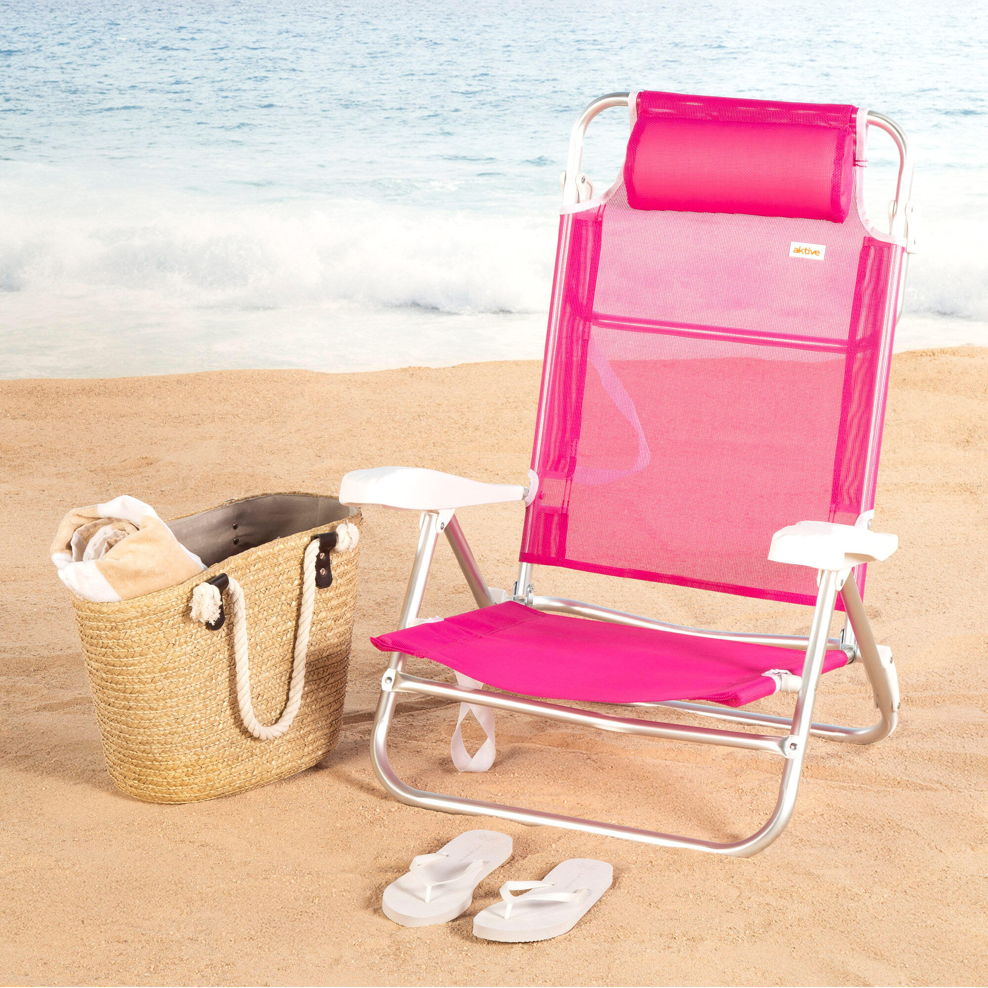 Aktive Cadeira de praia baixa multiposições 47x49x82 cm fúcsia 2/7
