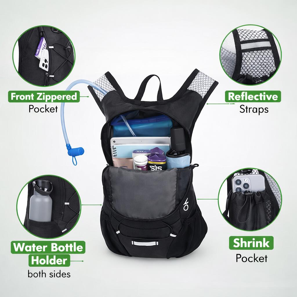 Mochila de hidratação para corrida, 12 litros, preta. 5/6