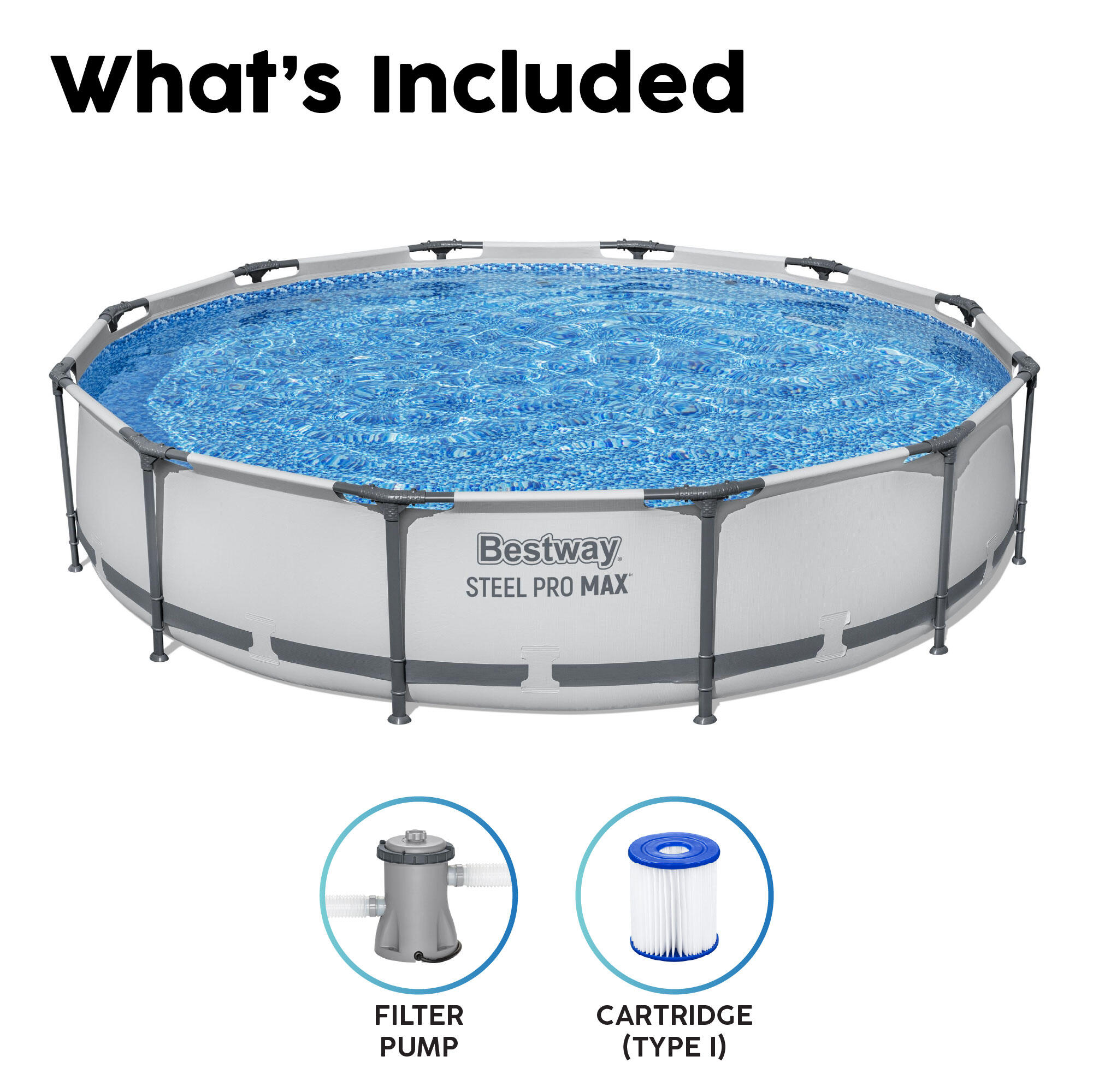 Bestway 12ft Steel Pro Max Round Pool Set, Swimming Pool, White 5/7