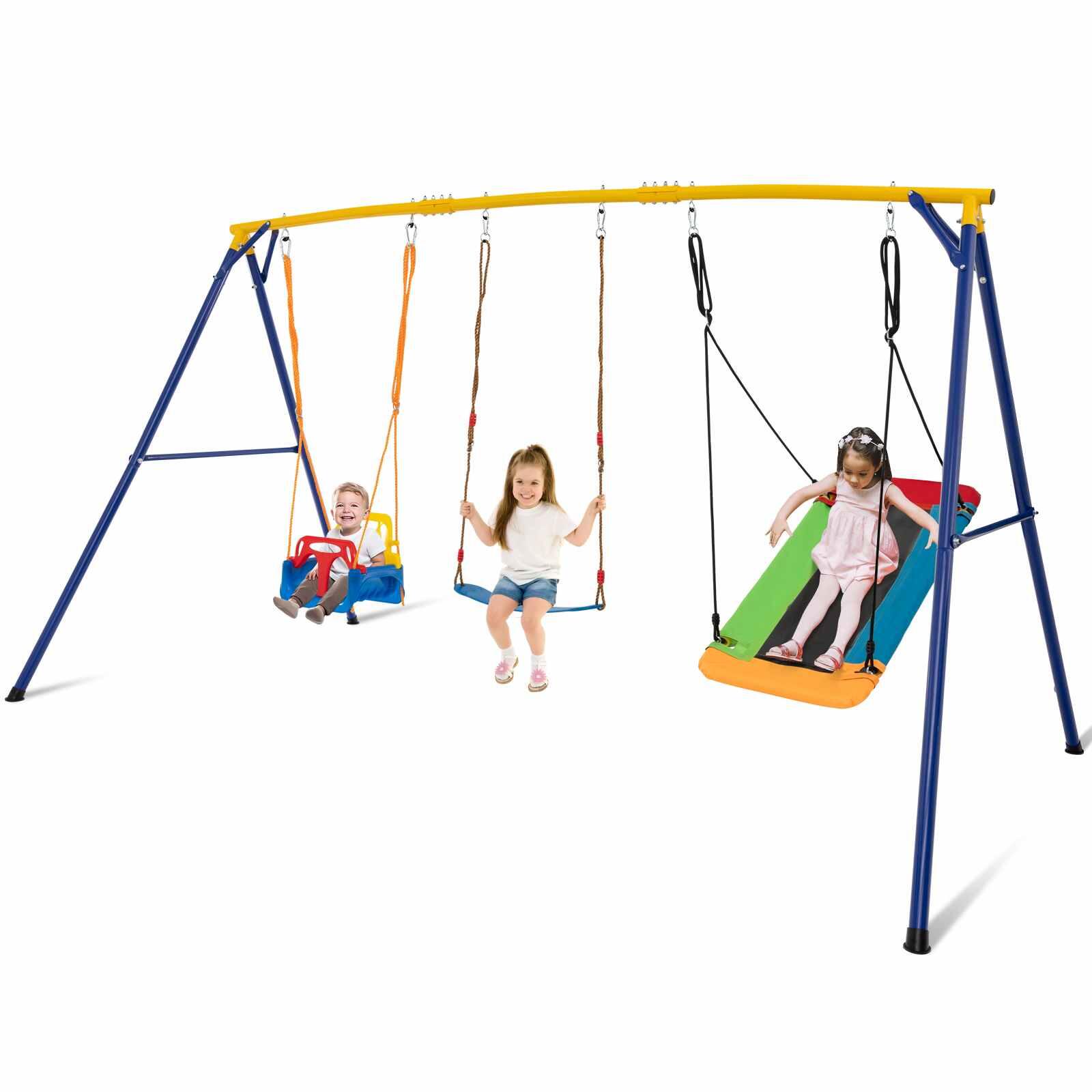 Metal Swing Set Carbon Steel Swing Frame w/Belt & Tree Swing Seat