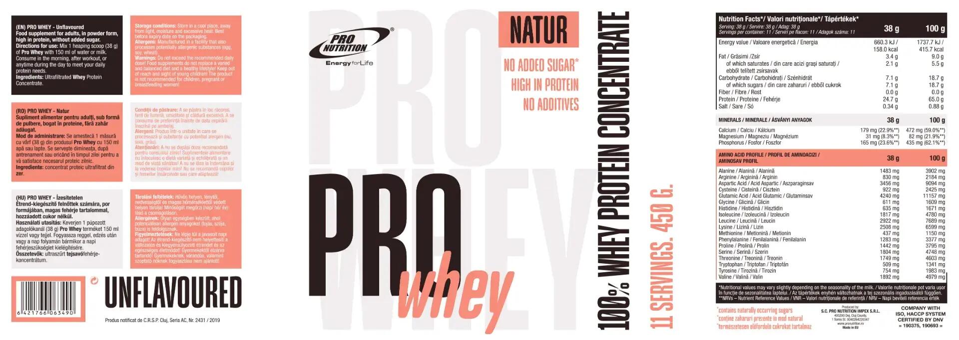 Concentrat proteic din zer, Pro Whey, Natur, 450g 4/4