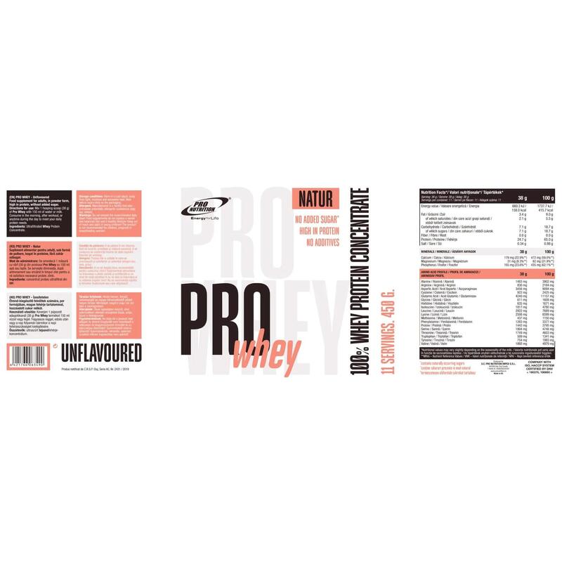Concentrat proteic din zer, Pro Whey, Natur, 450g