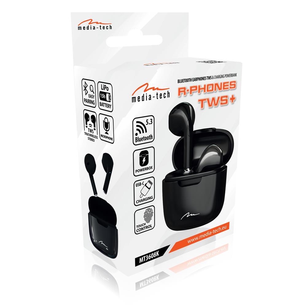 SŁUCHAWKI DOUSZNE TWS Media-Tech Bluetooth 5.3 z powerbankiem USB-C czarne 3/3